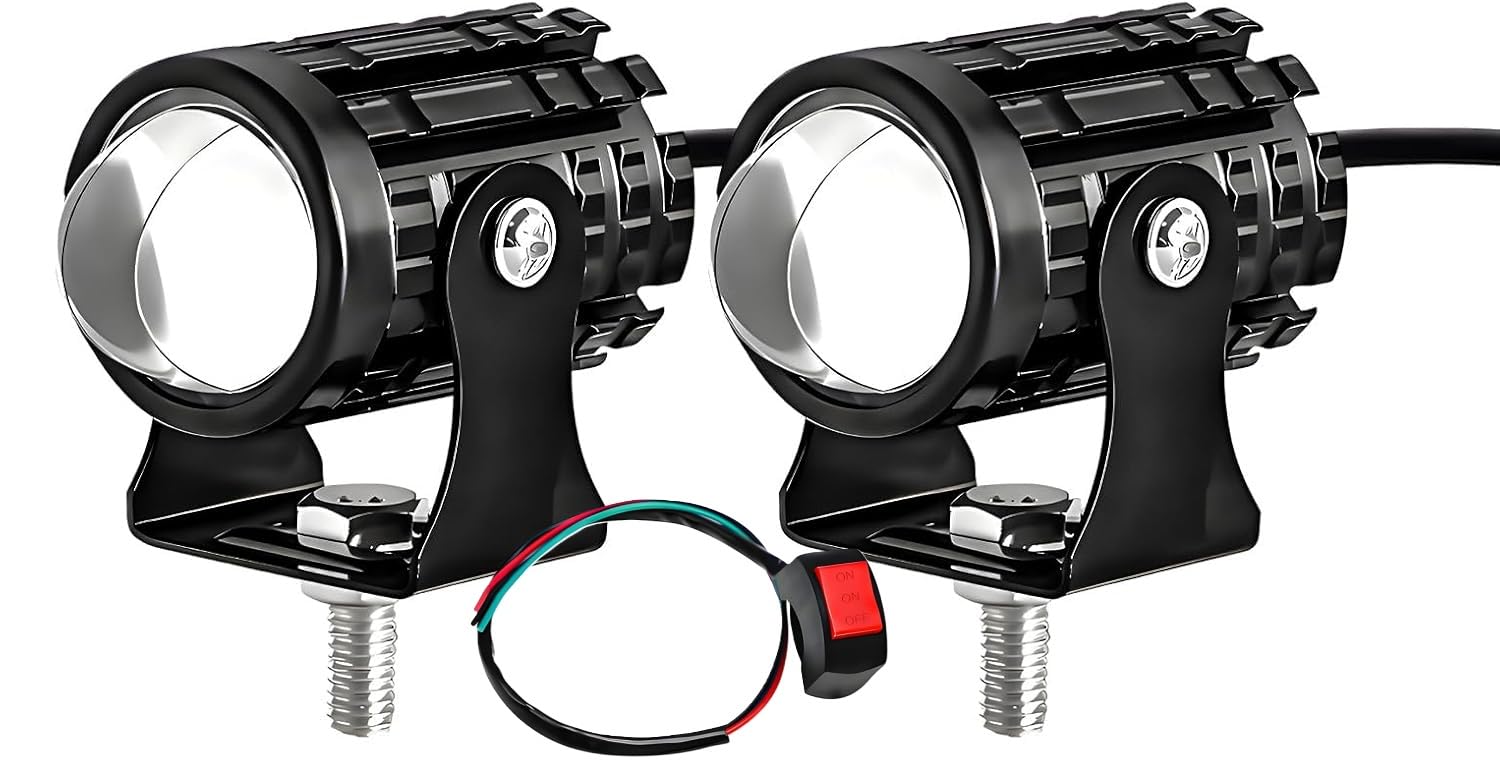 Motorcycle LED Driving Fog Lights, Super Bright White/Amber Motor Mini Gun Driving Fog Light Universal For All Models of Motorcycle, Bikes, Scooters, Projector (U1 WITH SWITCH)