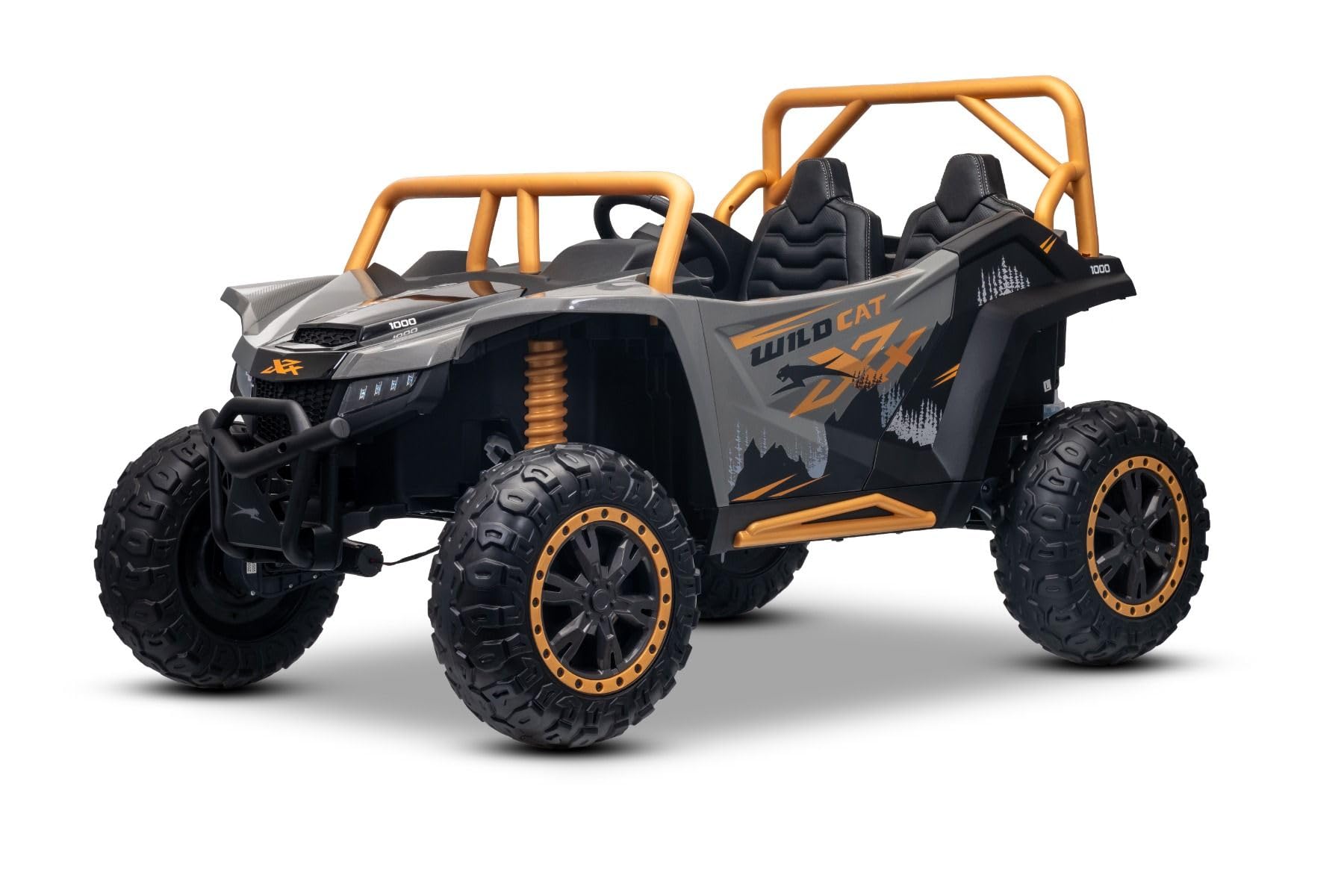 Buggy elettrico Artic CAT XXL 4x4 24V, grigio, due posti, ruote in EVA morbida, motori potenti, batteria al litio, lettore MP3 con Bluetooth, sospensioni posteriori, sedili in ecopelle, con licenza