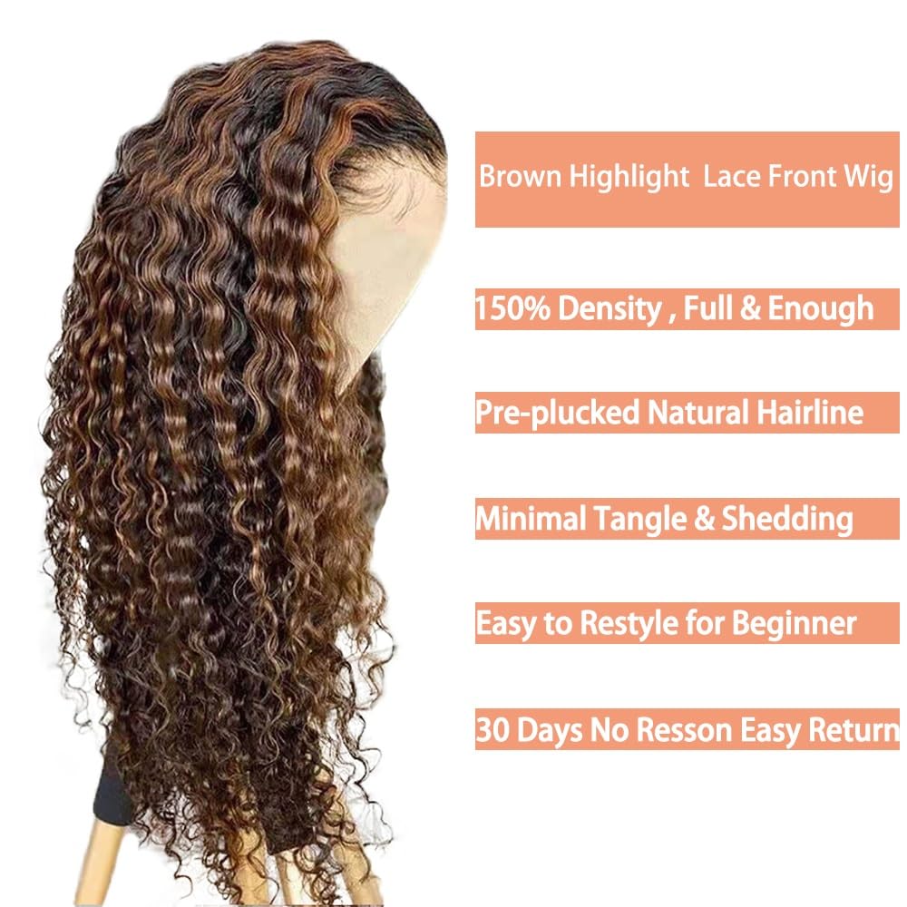 Weeybay 4x4 Lace Front Human Hair Wig p4/30 Highlight Brown Color Middle Part Lace Unprocesseed Glueless Virgin Hair Deep Wave Wigs For Women 28 Inch - Image 4