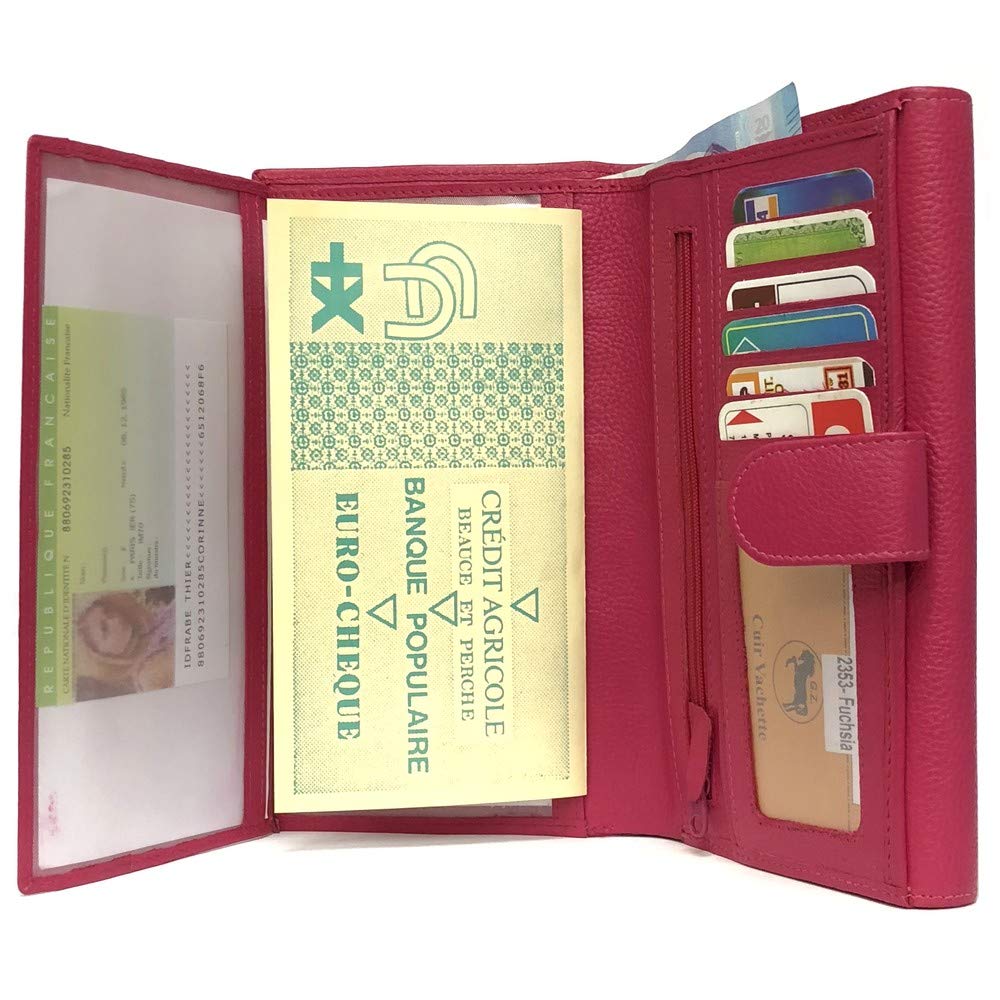 LOLUNA® Compagnon de Voyage Multifonction Double Face Tout en Un, Porte chéquier, Carte, Monnaie et identité - idée Cadeau Noël, fête, Anniversaire - Fuchsia