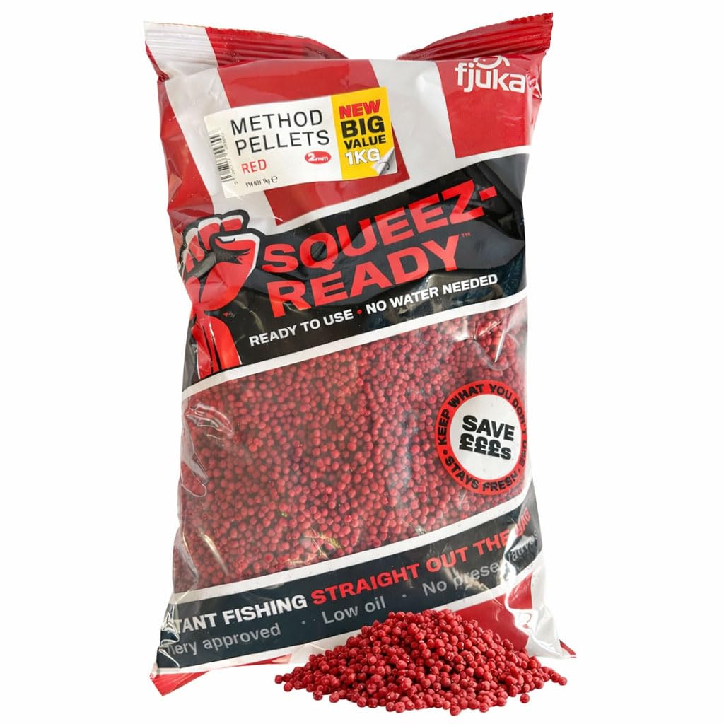 Fjuka Red Squeez-Ready Method Pellet 1kg | Ready-prepped 2mms | Carp, F1s, tench, bream