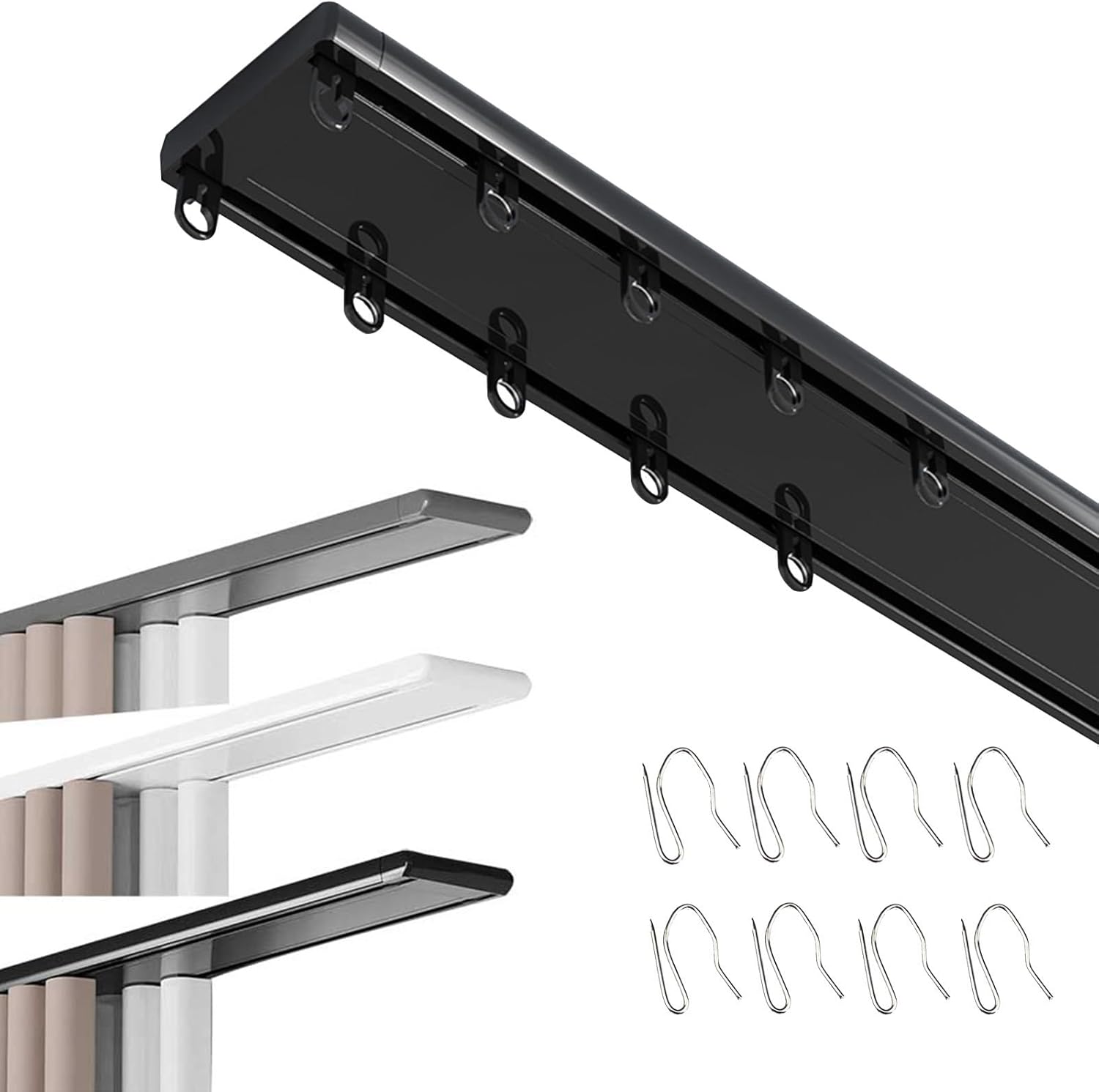 Double Ceiling Curtain Track 1.64ft-19.7ft, Heavy-Duty Rod Curtain Holder, Aluminum Alloy Silent Sliding Double Rail System for windows, Bedroom Living Room Hotel(Black,5.2m(17ft))