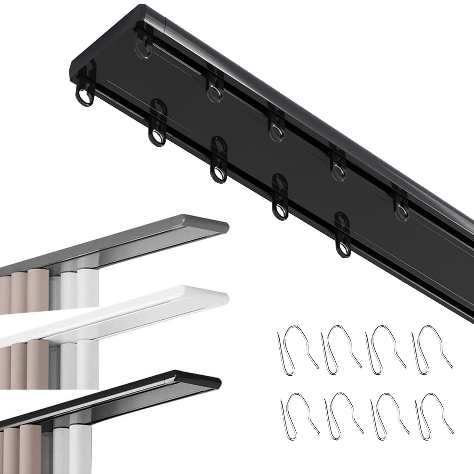 GLDYTVF Double Ceiling Curtain Rod 0.5m-6m, Durable Aluminum Curtain Pole, Smooth Gliding Silent Rod for Bedroom, Living Room, Hotel Windows (Black, 0.5m)