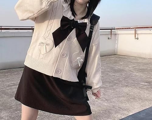 Miniatura 3 de Japón Harajuku Kawaii Pink Knit Cardigan Mujer Cuello en V Suéter Lindo Arco Corazón Coreano JK Escuela Uniforme Chaqueta