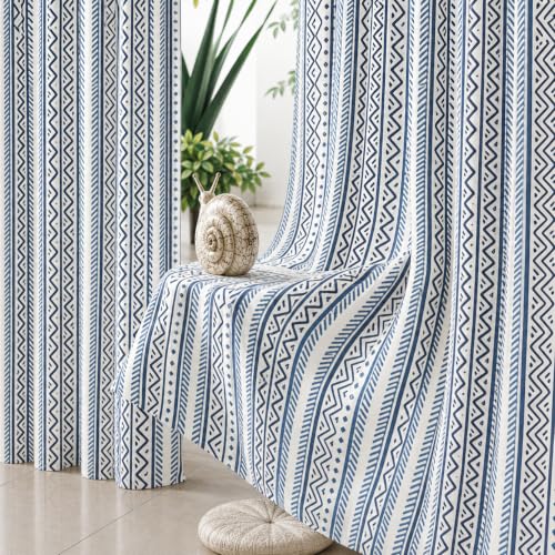 Image of THE LINEN COMPANY Cotton Room Darkening, Light Blocking Curtain 7.5 feet with Eyelet Rings 2 Pcs Set for Living Room, Dining Hall, Hotel, Farm House (4.5 ft x 7.5 ft, Bohemia Blue)