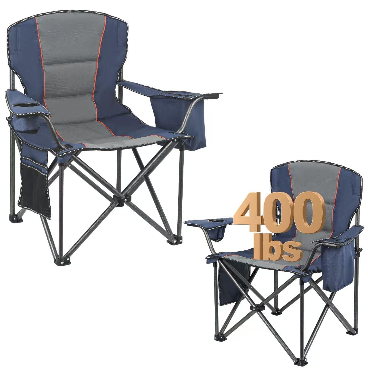 SILKLUMO 2 Pack Heavy Duty Oversized Camping Chair for Adults 200KG Max/Lumbar Support - Folding Chairs with Side Pocket, Cup Holder & Cooler Bag for Beach, Fishing, Lawn, Backyard