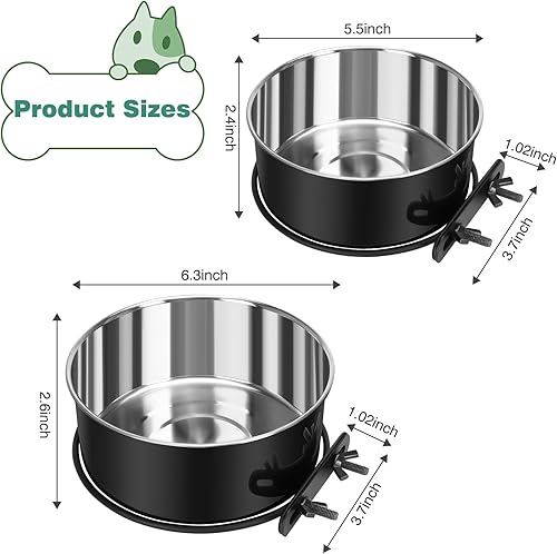Miniatura 5 de Cuenco de agua para jaula para perros, sin derrames, paquete de 2 cuencos para colgar jaulas para perros, cuencos de agua para comida, accesorios