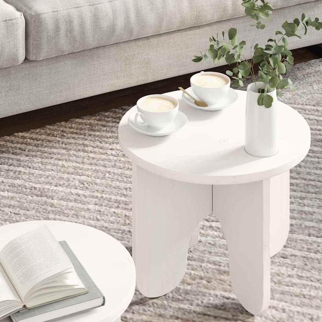 Hothingwell Couchtisch, rund, 2-teilig, weiß, Kiefernholz, massiv | Reines Design, einfache Montage, Verwendung im Innenbereich, Wohnzimmer, Pflege mit feuchtem Tuch