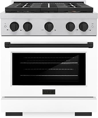 ZLINE Autograph 30 in. 4.2 cu. ft. Paramount Dual Fuel Range with 4 Burner DuoProTM Cooktop and Electric Convection Oven in Satin Stainless Steel with White Door and Black Accents PSDRSZ-WM-30-MB
