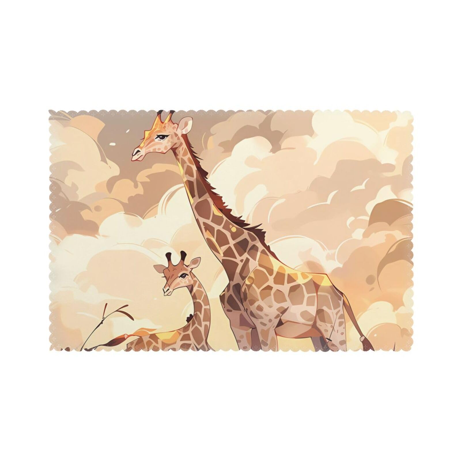Giraffe mother and child Placemats set of 6, insulated, washable, suitable for kitchen, dining room, parties, etc.