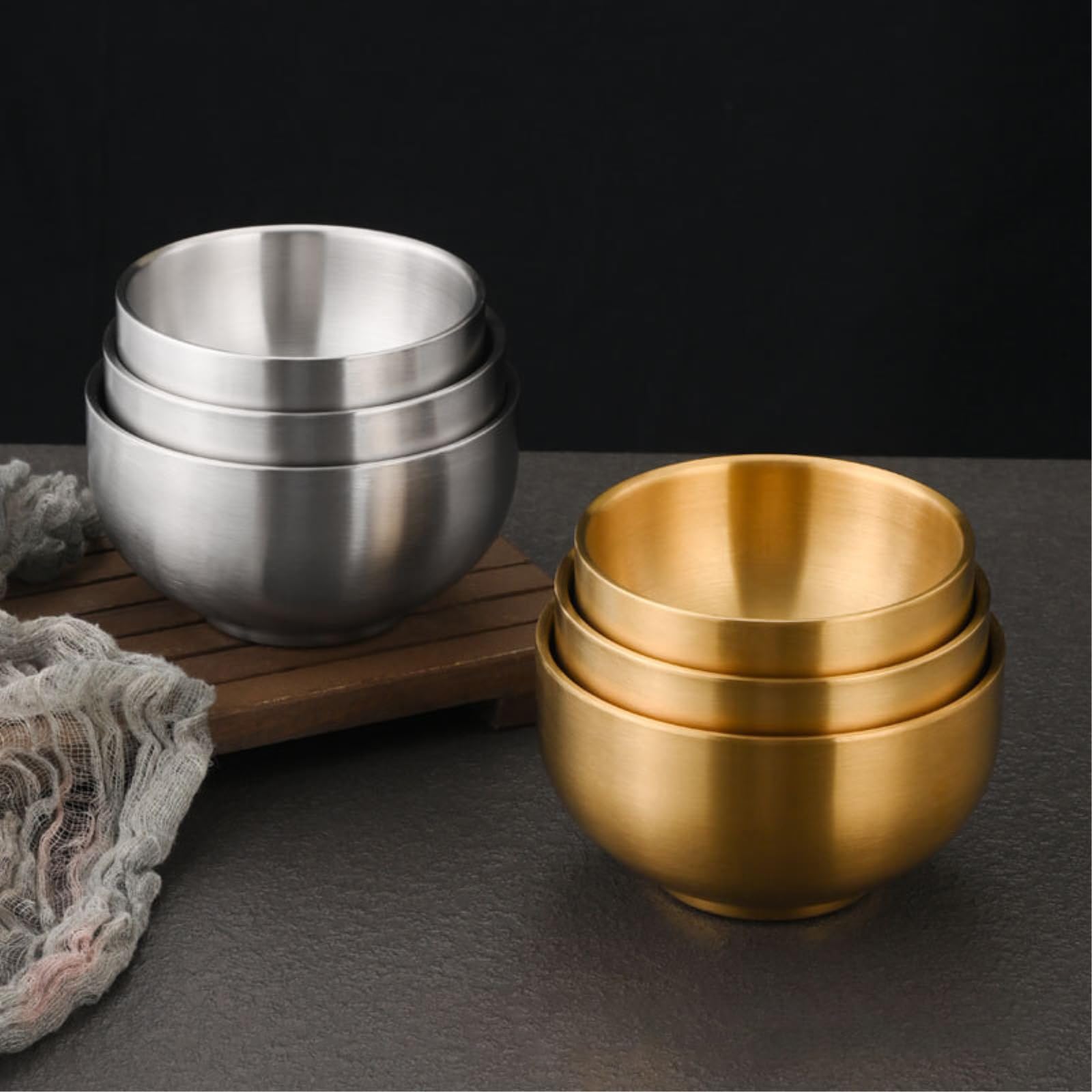 Stile coreano 304 ciotola di riso in acciaio inox oro doppio strato personalità scottante -13 cm ciotola alta (oro)
