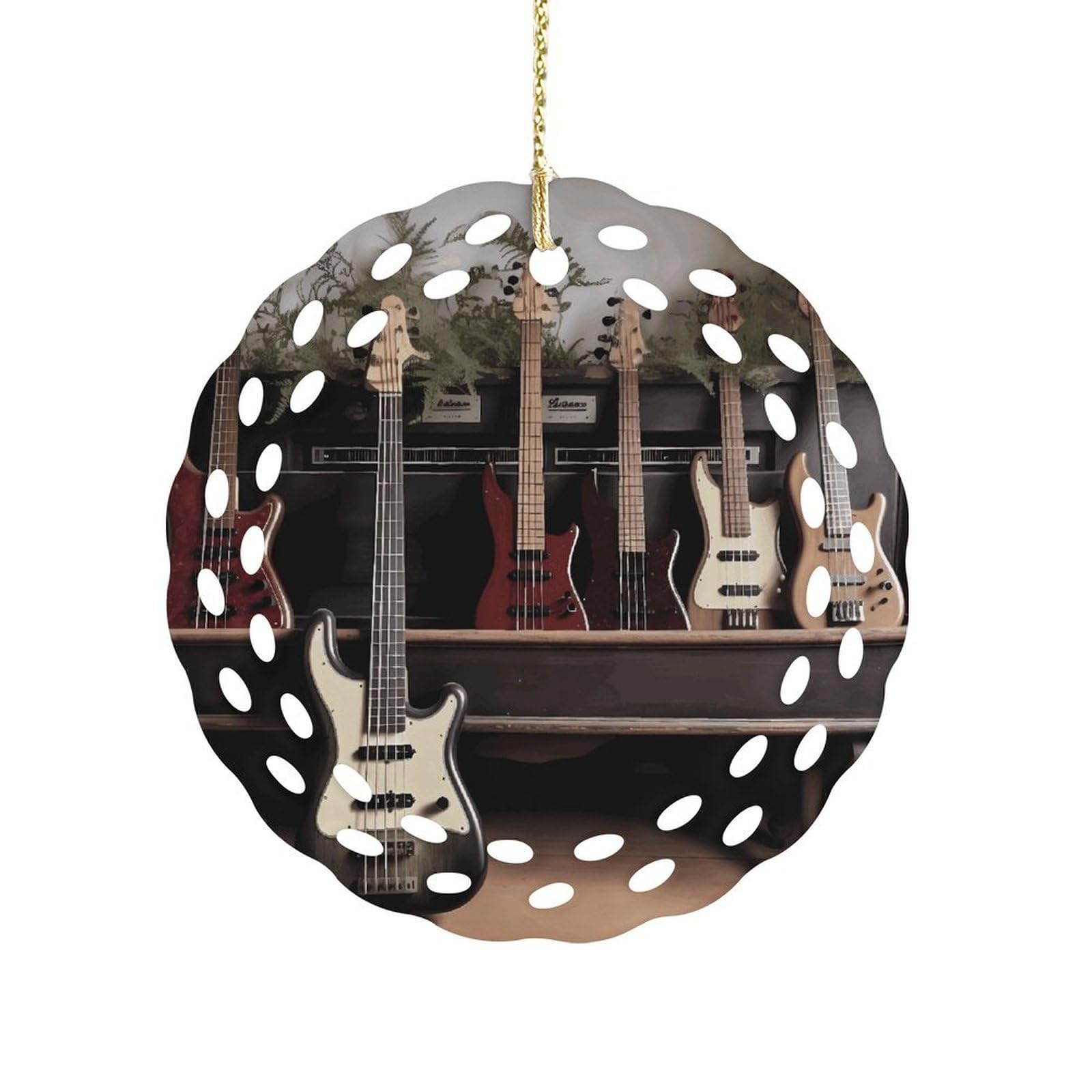 Guitar Bass Music Musical Instruments Christmas Ornament Holiday Hanging Decoration Xmas Tree Keepsake Personalized Xmas Tree Ornament Round Ceramic Ornaments for Keepsake Gifts Ideas Home Decor