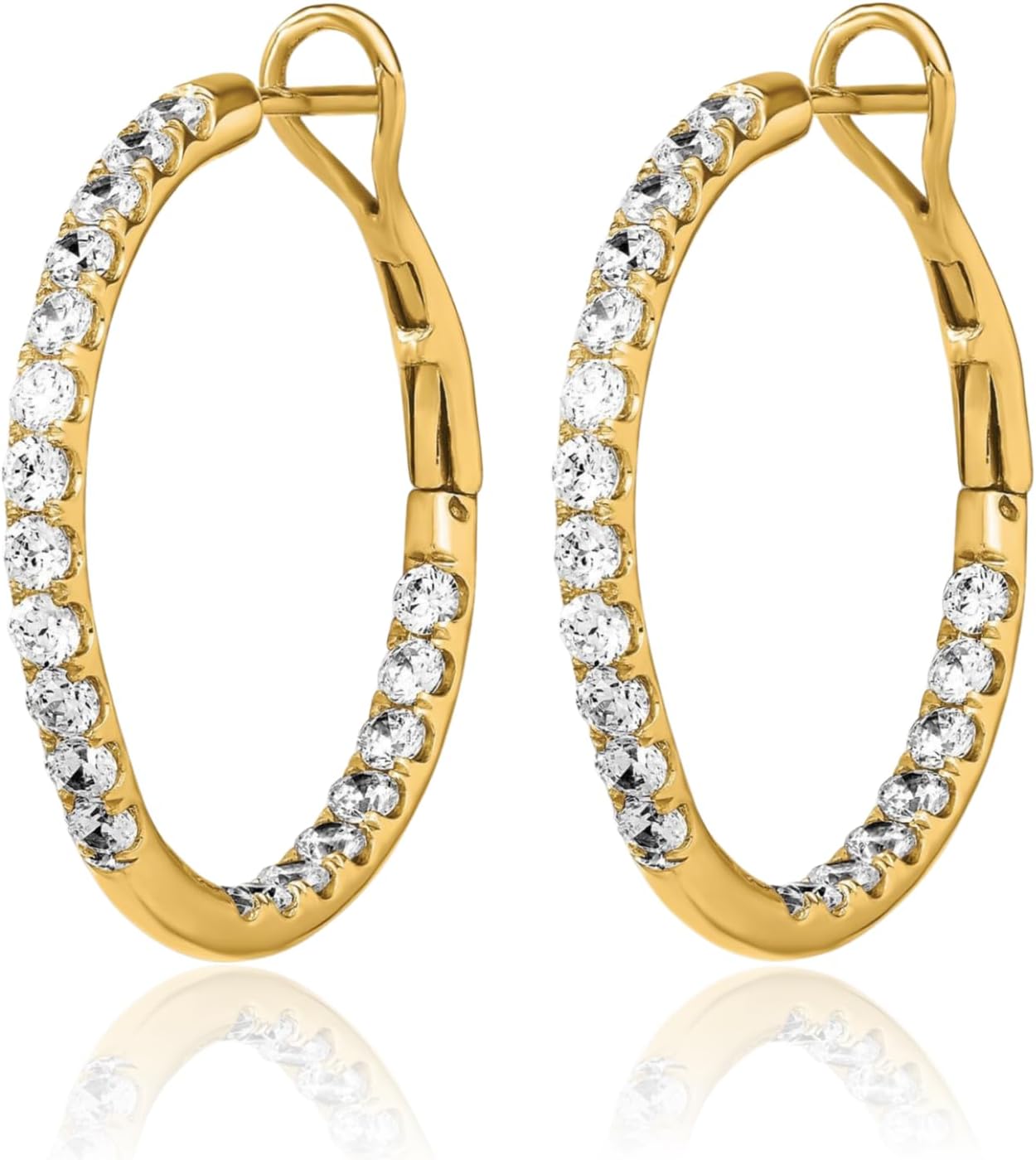 IceCarats 14K Solid Yellow Gold 2 carat Diamond Medium Hoop Earrings 27.54mm 1.1 inch Round Cut, Natural, Prong Set, Omega Back For Her