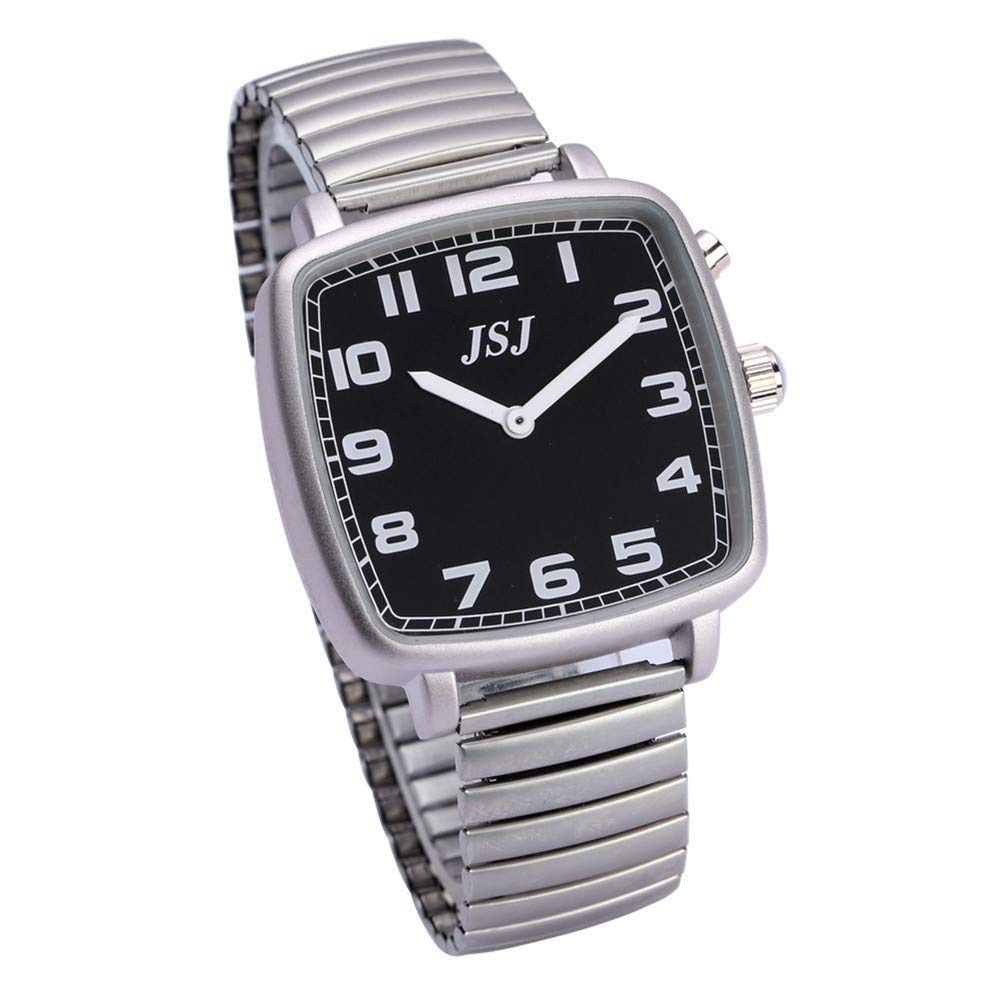 Reloj Parlante Analógico de Forma Cuadrada con Función Despertador, Anuncio de la hora y Fecha en Francés, Esfera Negro, Correa Extensible TFSW-1708F