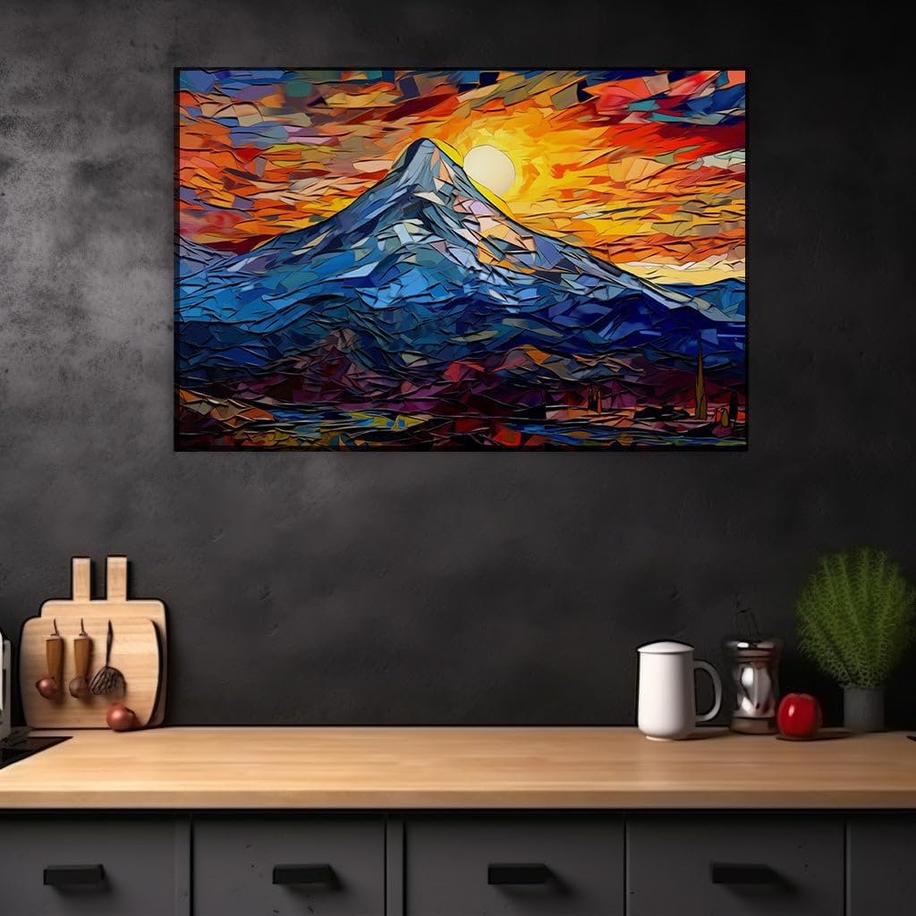 Canvas for Living room. Majestic Peaks Meet Colorful Skies in a Digital Masterpiece of Mountainous Sunset Splendor, 27 x 18 inch Canvas Wall Art - Vibrant Pops Of Color - Modern Home Decor