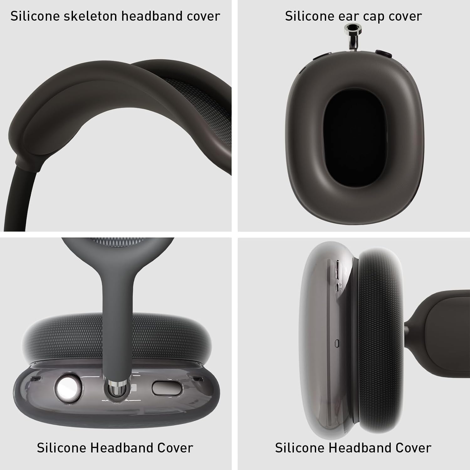 Silicone Case Cover for AirPods Max(2024/2020),Clear Soft TPU Ear Cups Sheel,Ear Pad Cups,Headband Cover for AirPods Max(USB-C),Transparent Accessories for Apple,Space Gray image 4