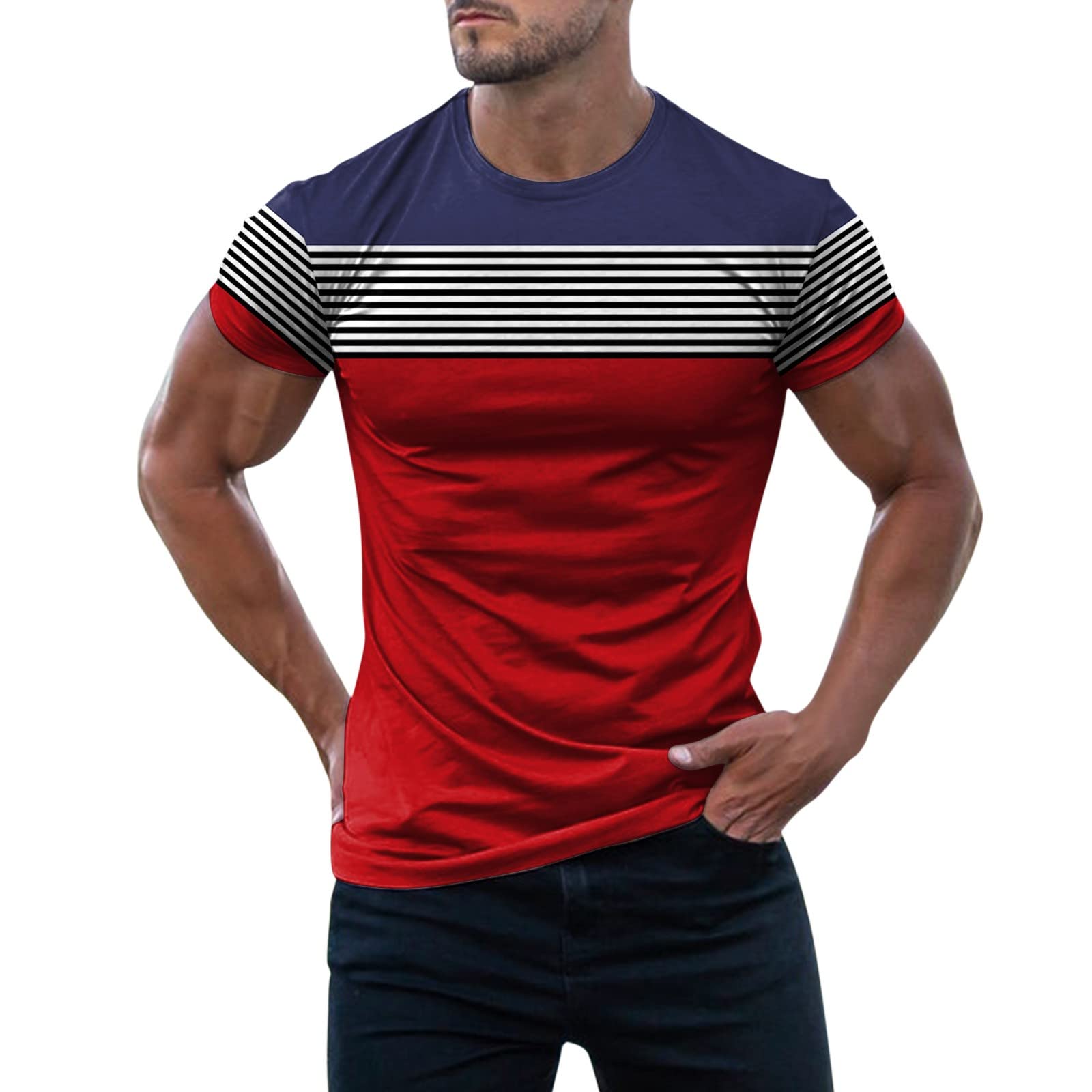 Koszulka z krótkim rękawem męska koszulka z nadrukiem 3D lato topy slim fit na co dzień grafika koszulki z okrągłym dekoltem męska koszulka na prezent, czerwony, M