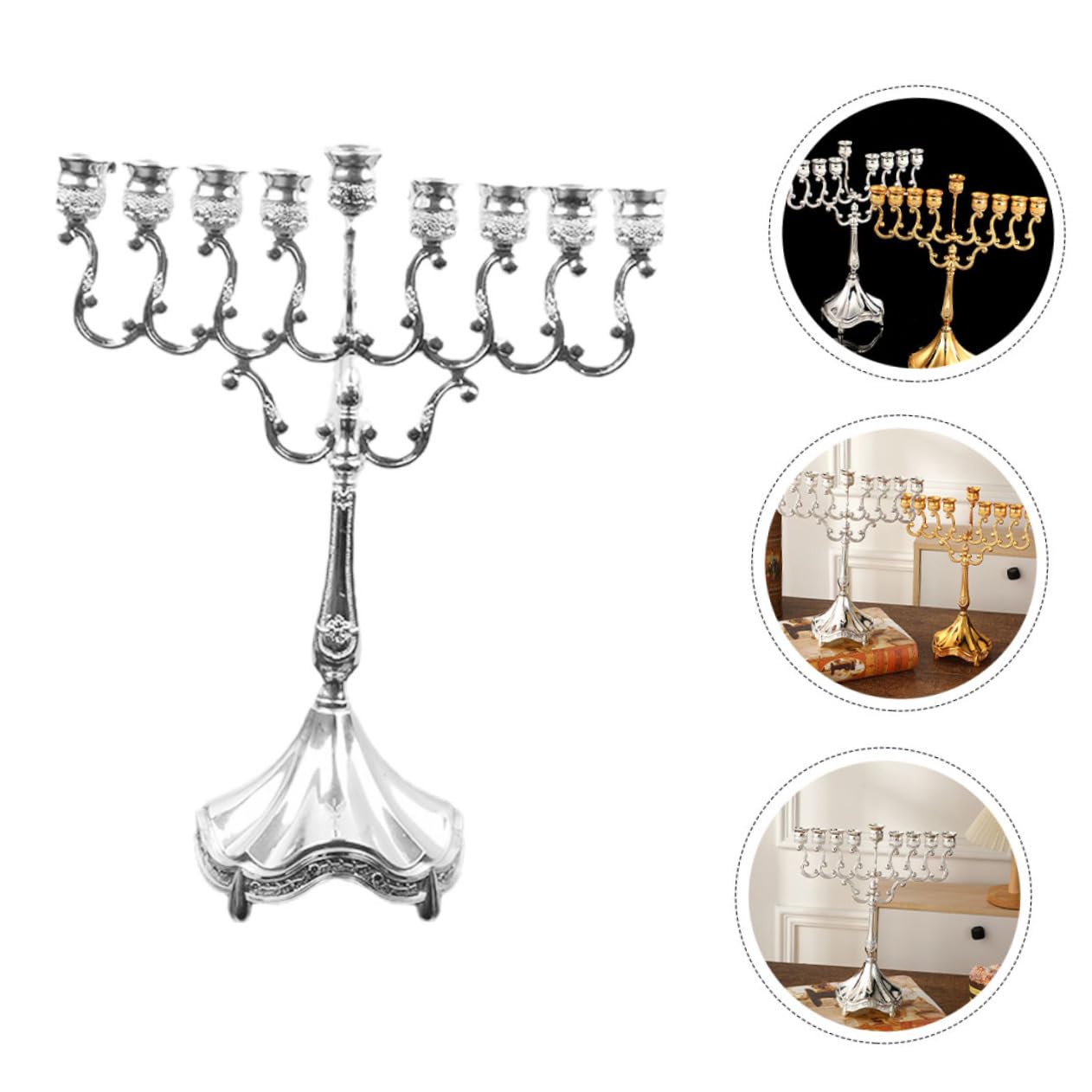 Alipis Candelabro de 9 Brazos de Aleación de Zinc, Estilo Europeo Antiguo, Color Plata, Decoración Elegante para Bodas, Fiestas y Navidad