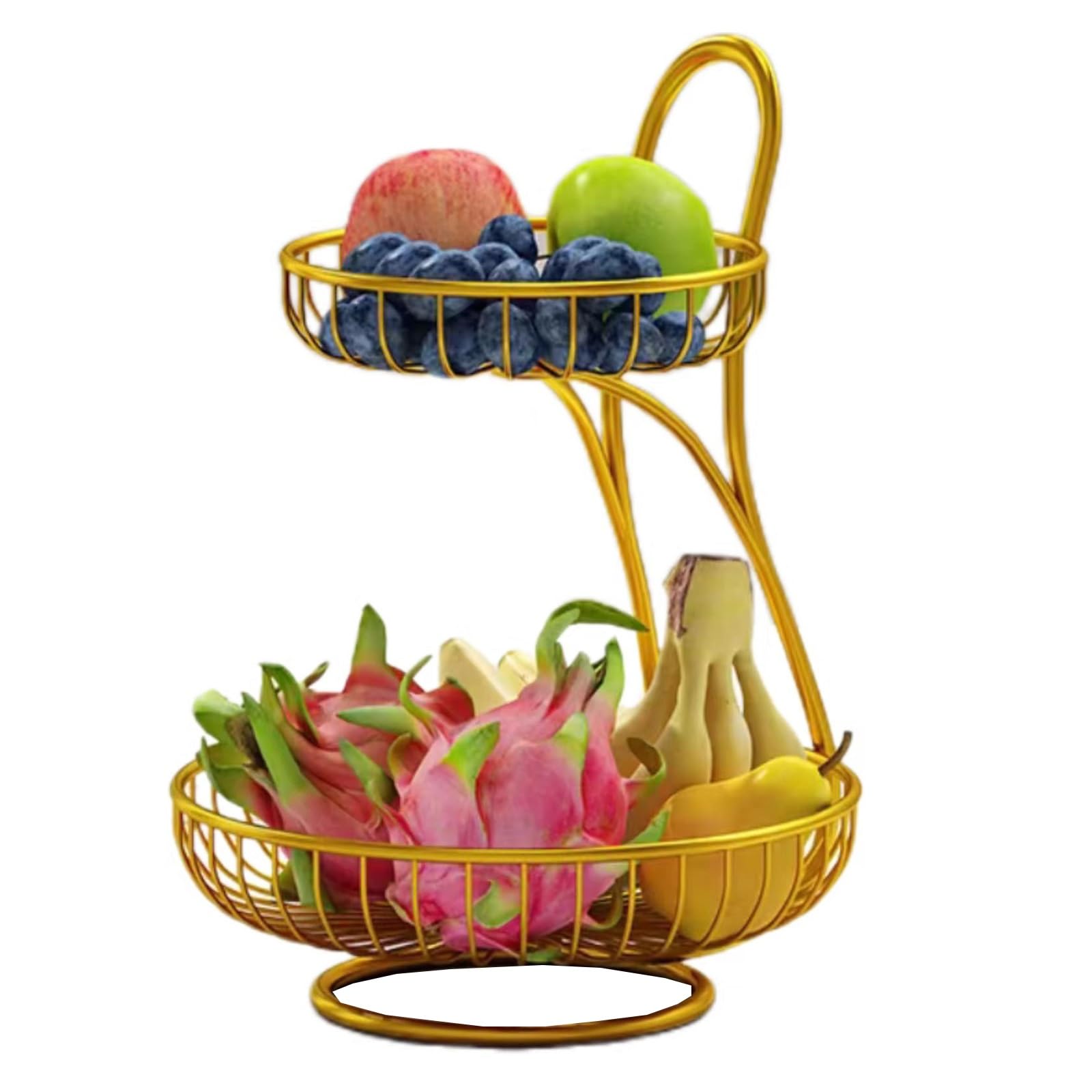 2/3-stufiger Früchtekorb Obstkorbständer Obstschale Metall, Gemüsekorb Obst Aufbewahrung for Küchentheke Esstisch(Gold,Double Layer)