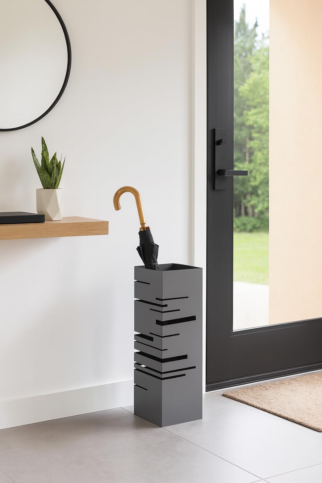 Versa Stripes Paragüero para la Entrada, Habitación o Hall, Porta Paraguas Moderno, Medidas (Al x L x An) 49 x 15,5 x 15,5 cm, Metal, Color Gris