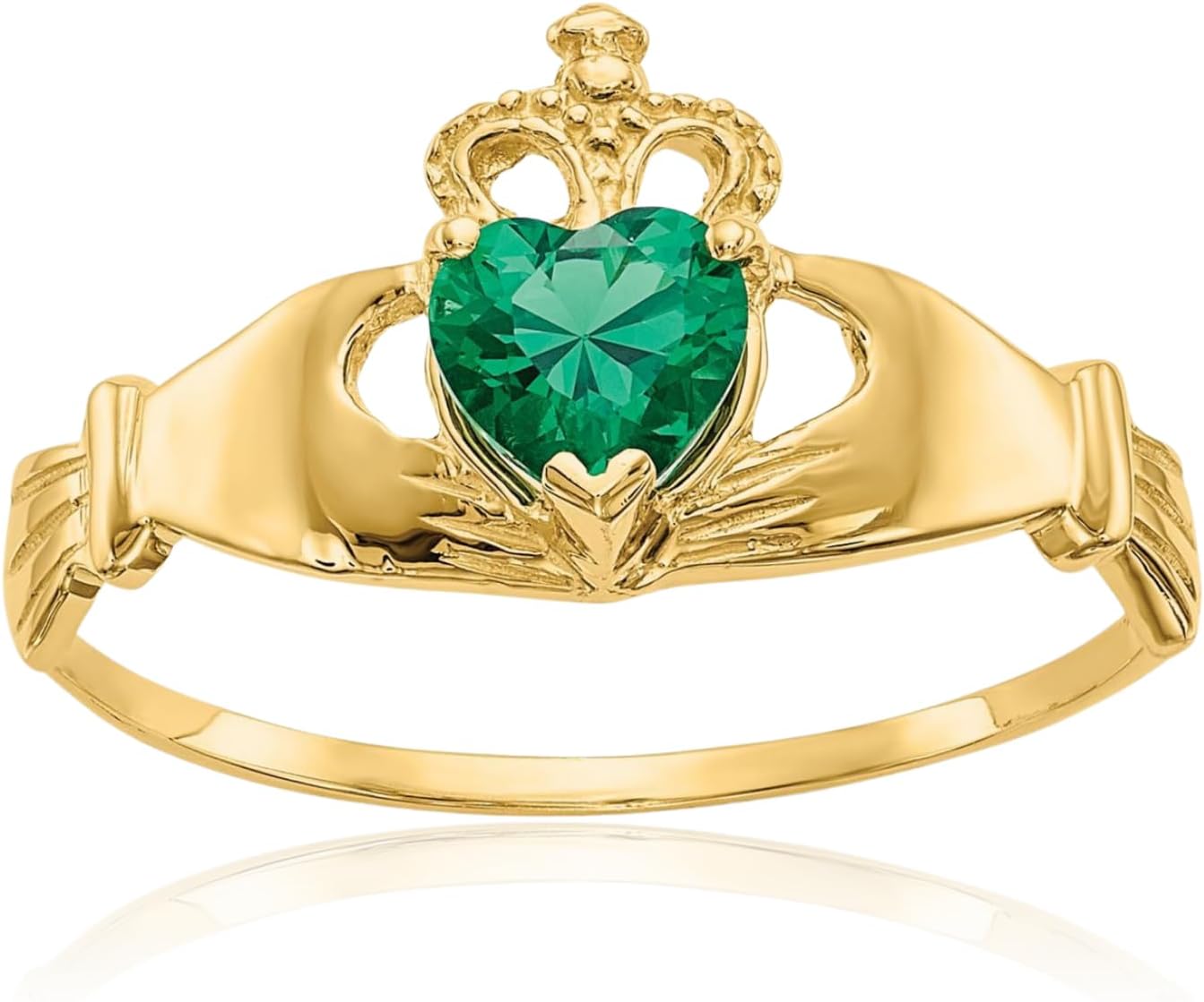 IceCarats 14K Solid Yellow Gold 0.50 carat Green Cubic Zirconia Celtic Claddagh Statement Fashion Ring 6mm Band Heart Cut, Prong Set