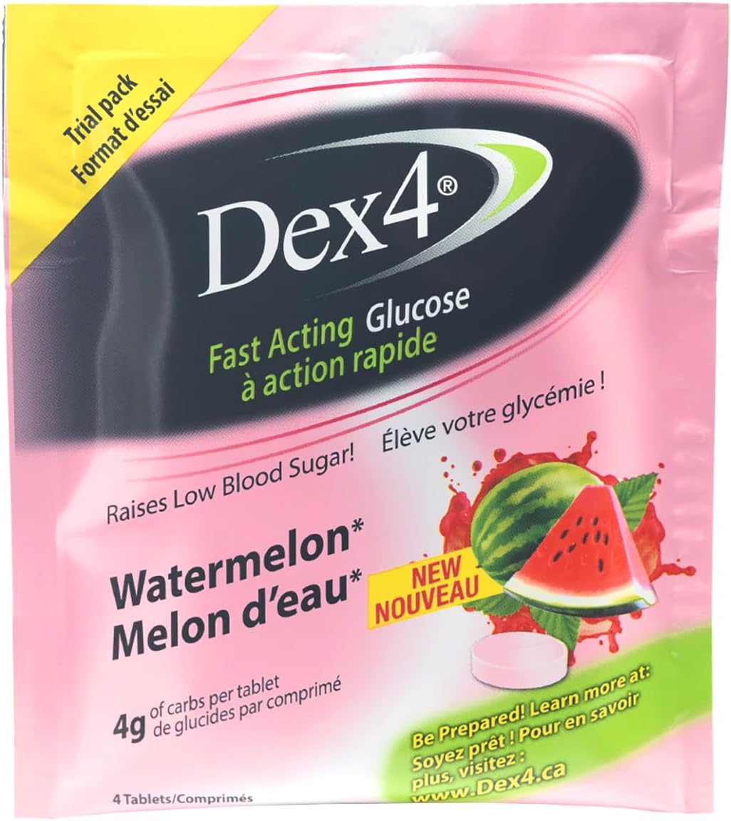 Dex4Glucose Tablets, Watermelon, Pocket Pack Containing 4 Tablets, Each Tablet Contains 4g of Carbs