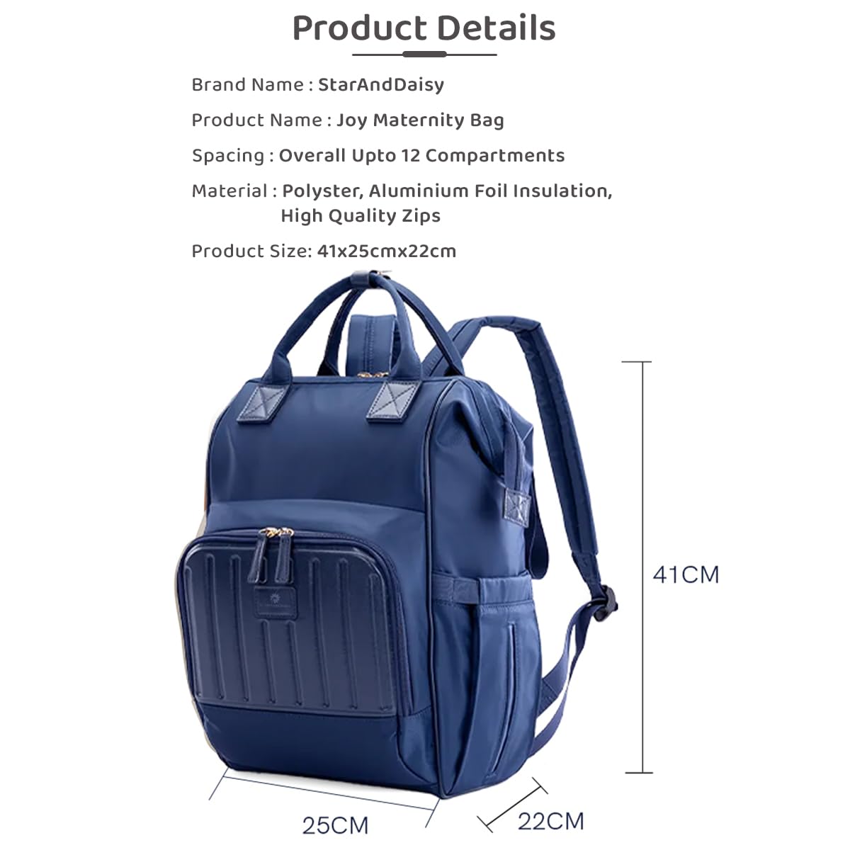 StarAndDaisy diaper Bag for Baby/baby bags for mothers carry/Women carry Maternity Bag with Bottle Holder, Numerous Compartments, Waterproof, Lightweight and Travel Friendly. (Joy Blue)