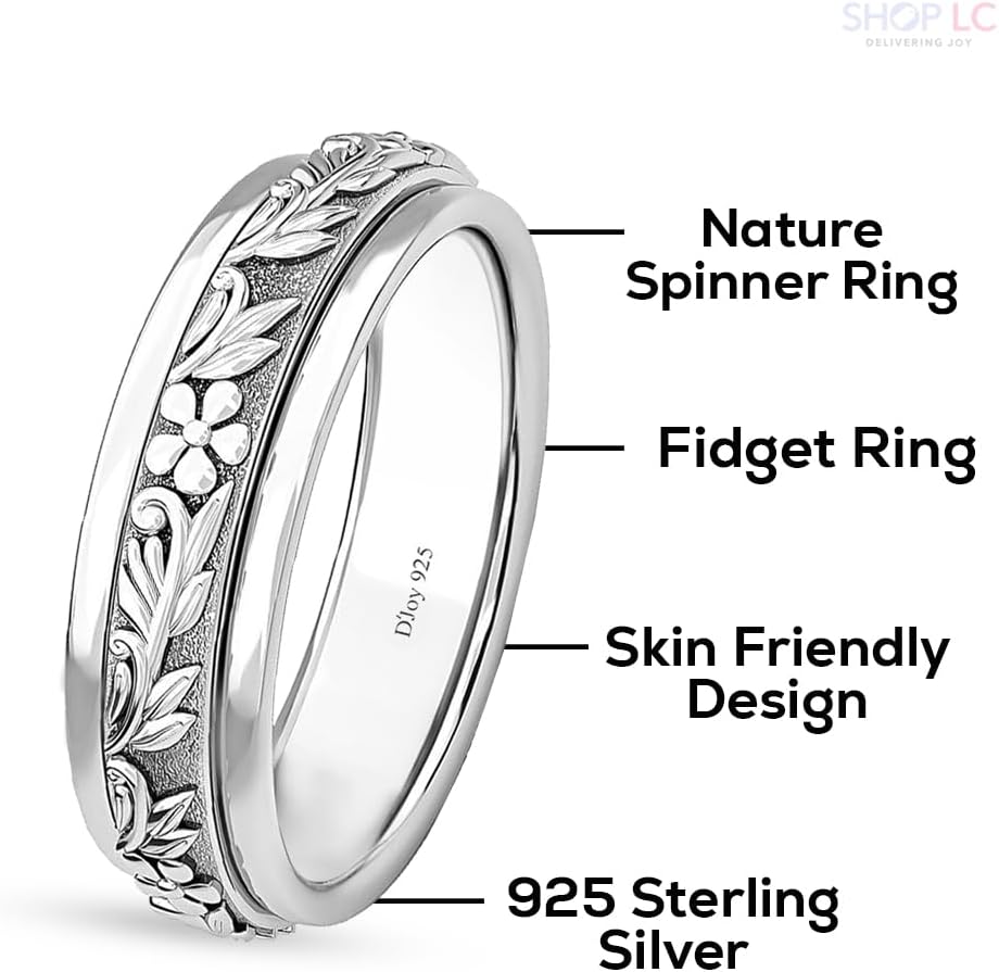 Shop LC 925 Sterling Silver Spinner Fidget Ring for Women Men | Anxiety Ring | Moon Star Design | Platinum Plated | Stress Relief Worry | Promise | Boho Jewelry Gift