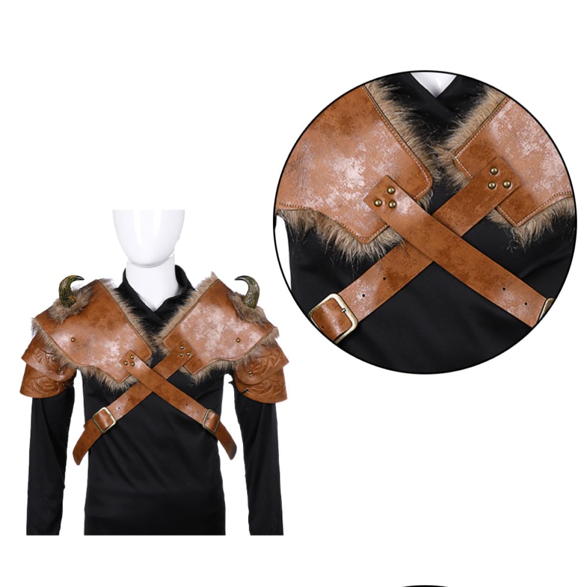 Hombreras Vikingas de Cuero PU Marrón 2 Piezas Medieval