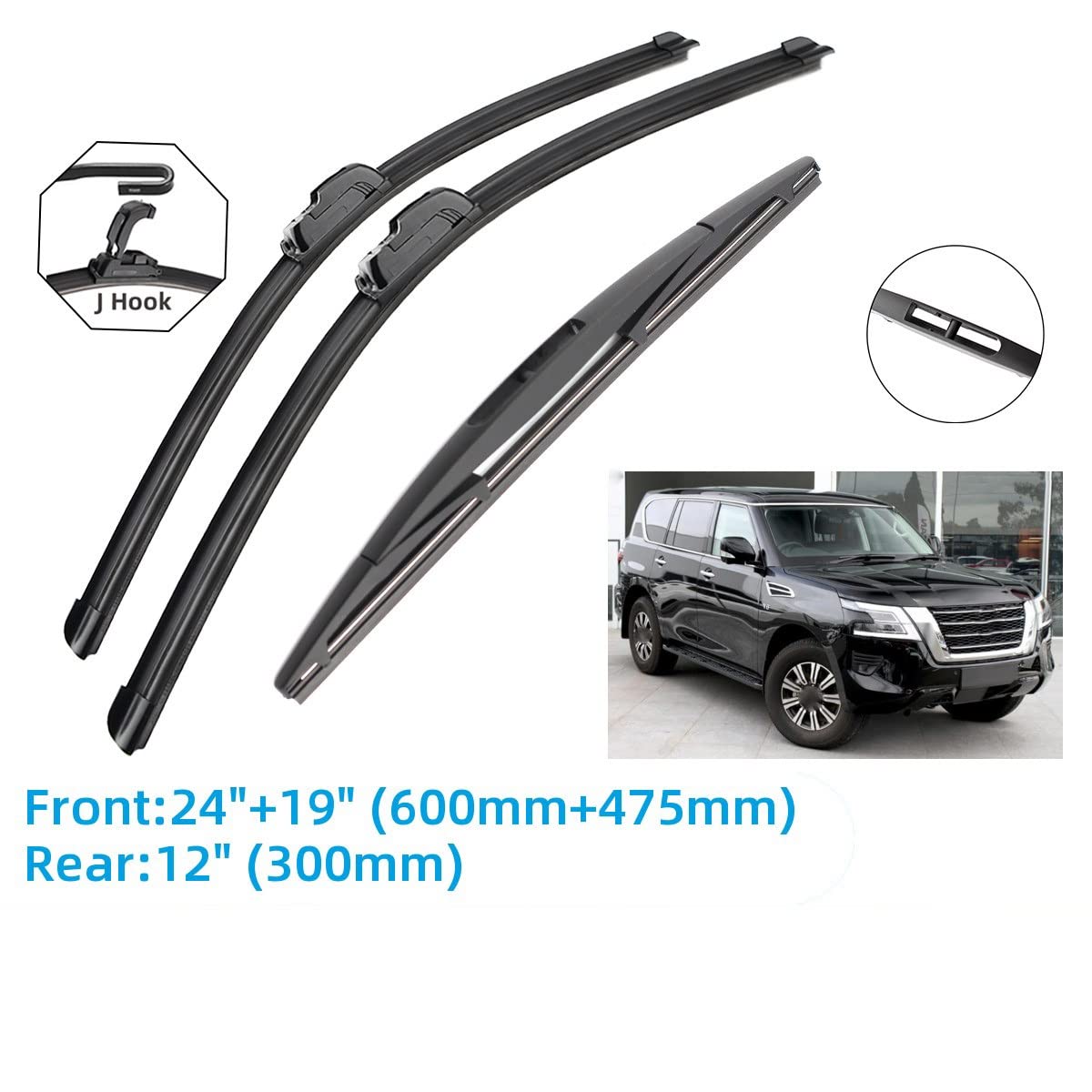 Auto Vorne Hinten Scheibenwischerblätter 24" 19" 12" Für Nissan Für Patrol Y62 2010 2011 2012 2013 2014 2015 2016 2017 2018 2019 2020 2021 2022 Windschutzscheibe