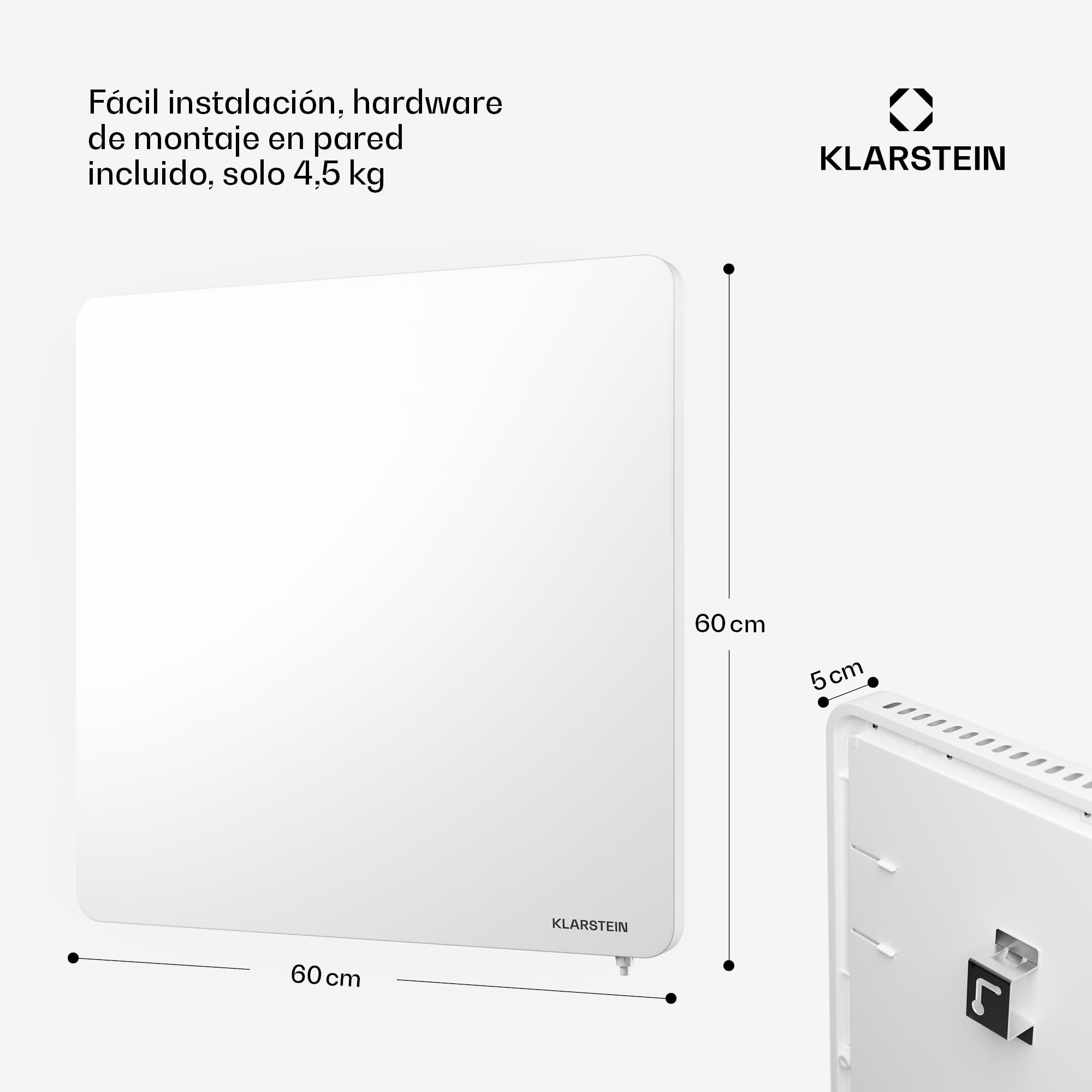 KLARSTEIN Radiador Electrico Bajo Consumo Infrarrojos, Estufa Pared 450W, Detección Ventana Abierta, Temporizador, Emisor Termico, Radiadores Bajo Consumo Electricos sin CO2