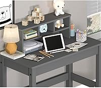 Vista 7 de Acme Logan - Escritorio rectangular de madera con gabinete y agujero para cables en color gris