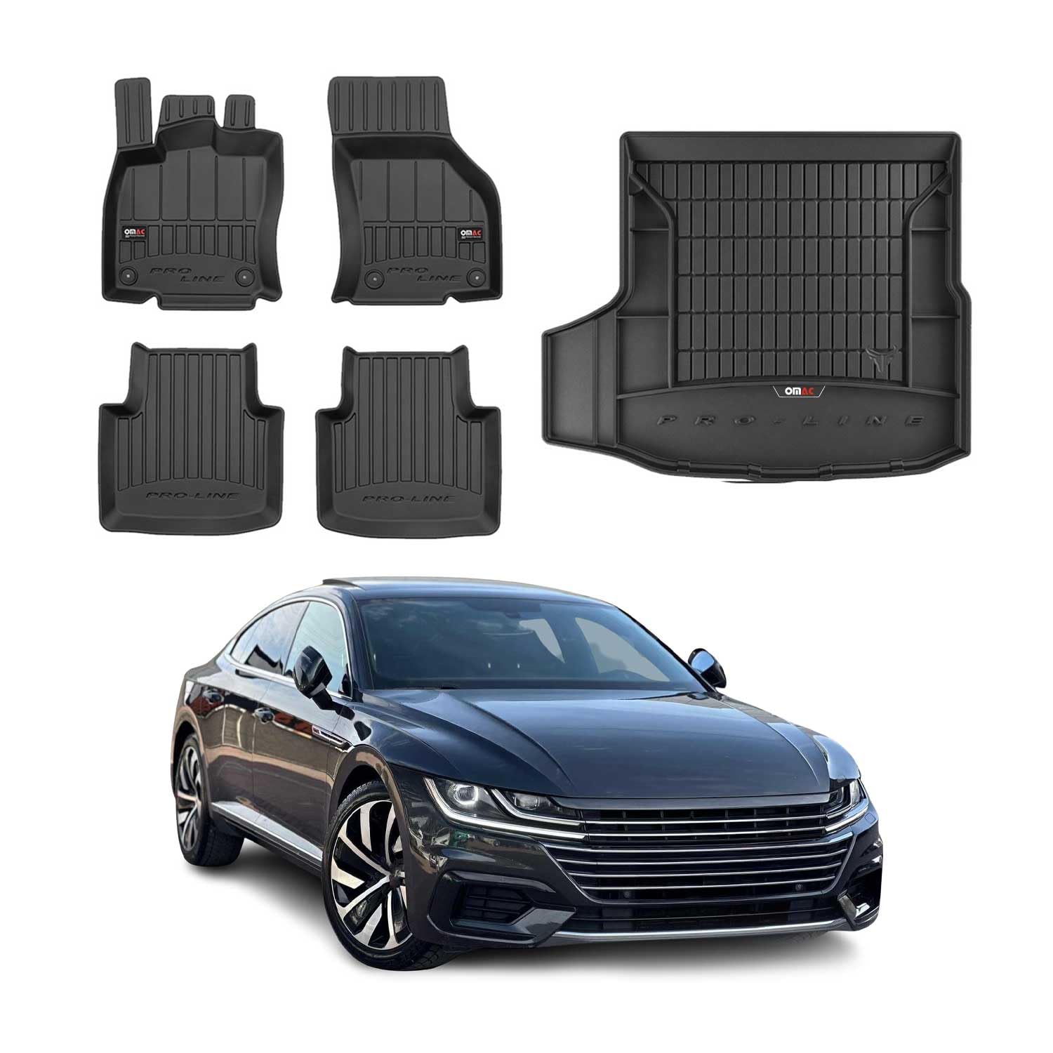 OMAC Fußmatten & Kofferraumwanne Set für VW Arteon 2017-2025 Gummi Schwarz 5X