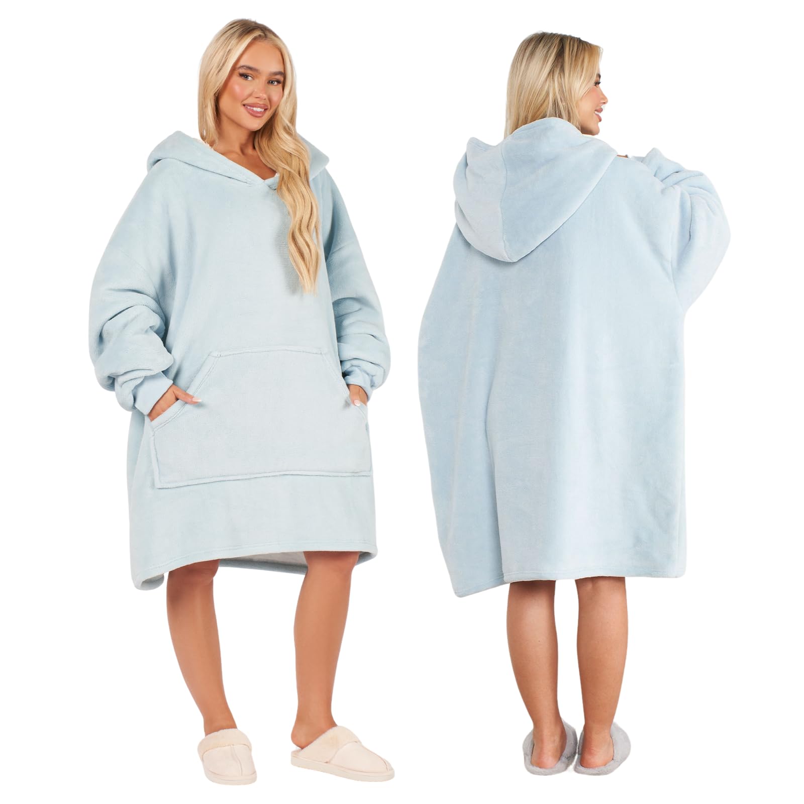 Sienna Women's Baby Blue Hoodie Blanket, Gifts For Ultra Soft Sherpa Fleece Warm Cosy Oversized Hoodie Wearable Blanket Hooded Snoodie Sweatshirt For Girls Men Boys Kids Big Pocket,