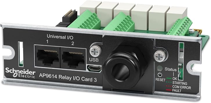 Schneider Electric Relay I O SmartSlot Card AP9614, Dry Contact, Management Options, Monitor External UPS Environmental sensors, Output relays, and Input Contacts, Replacement Version of AP9613