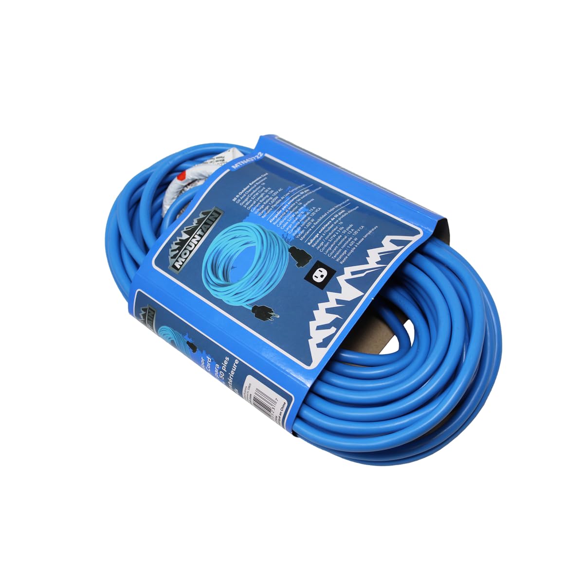 Mountain 43722 110 Volt 50' Electrical Power Cord, 16/3 Single Tap, SJTW Vinyl Construction, Double Insulated, Indoor/Outdoor, 13A, 125V, 1625W, Molded Plugs, ETL Certified and UL Listed, Blue