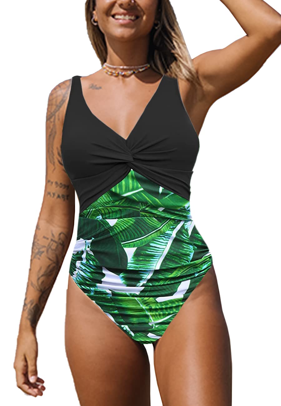 NLAND Bañador para Mujer en V Fruncido Traje de Baño de Una Pieza Monokinis Natacióncon Relleno Elegante para Mujer