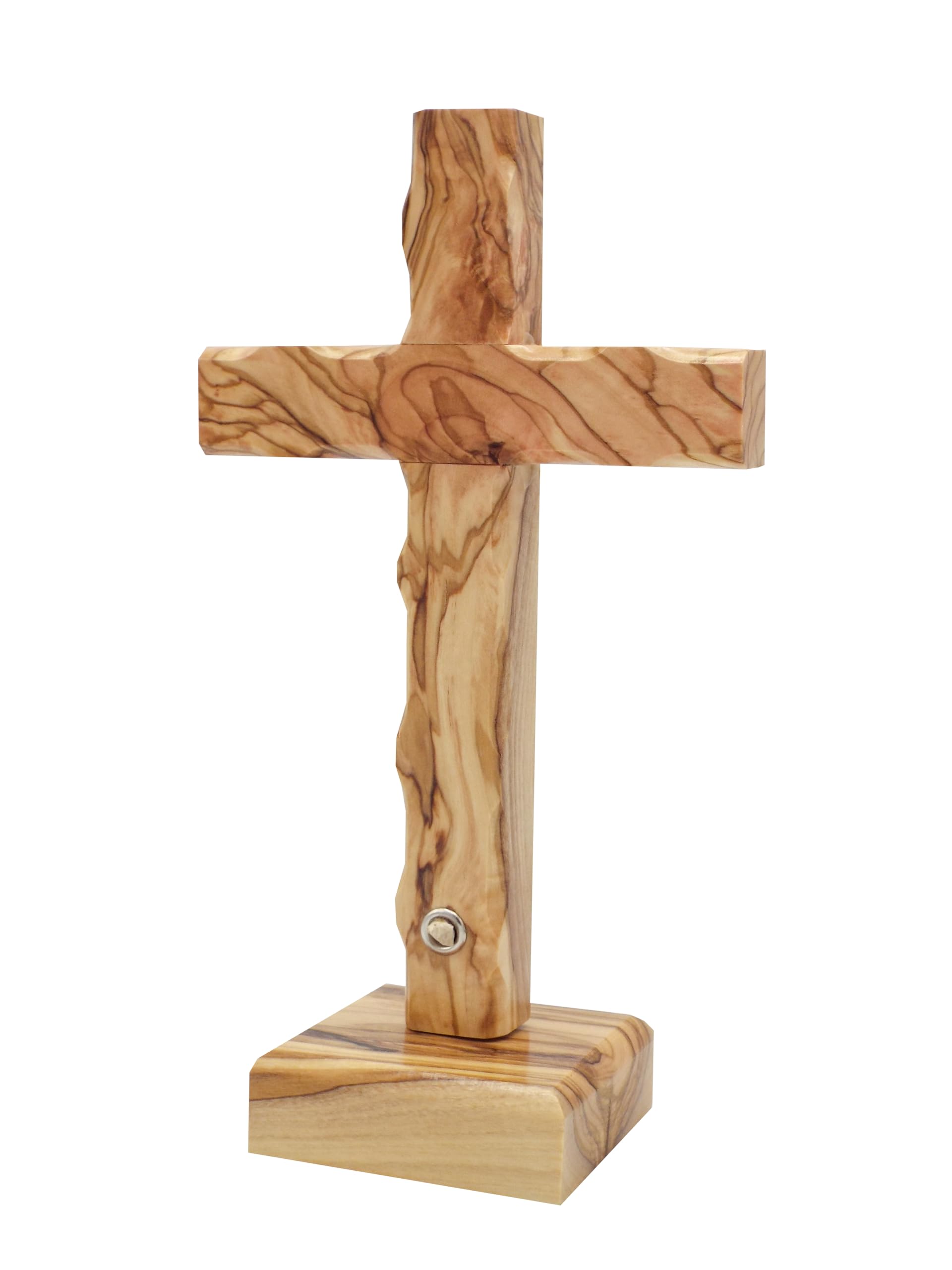 King David Market Croce da tavolo in legno di ulivo (20,3 cm), croce in legno tinta unita con pietra naturale decorativa di Gerusalemme, realizzata a mano in Terra Santa