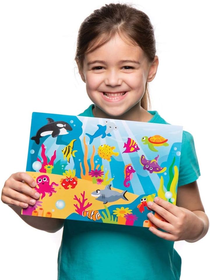 Baker Ross Sea Life Reusable Sticker Scenes (Pack of 4) AW379, Background Sheets for Kids to Decorate with Stickers
