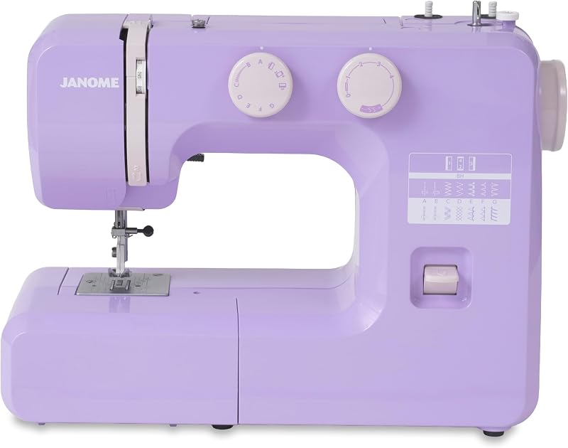 Janome Lovely Lilac Máquina de coser fácil de usar con marco interior de metal, diagrama de bobina, videos tutoriales, hecha pensando en principiantes para prendas, patchwork, acolchado ligero