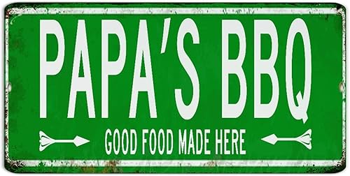 Autravelco Papa's BBQ Good Food Made Here - Letreros rústicos de garaje para puerta de casa, patio, decoración de pared, letrero de metal de