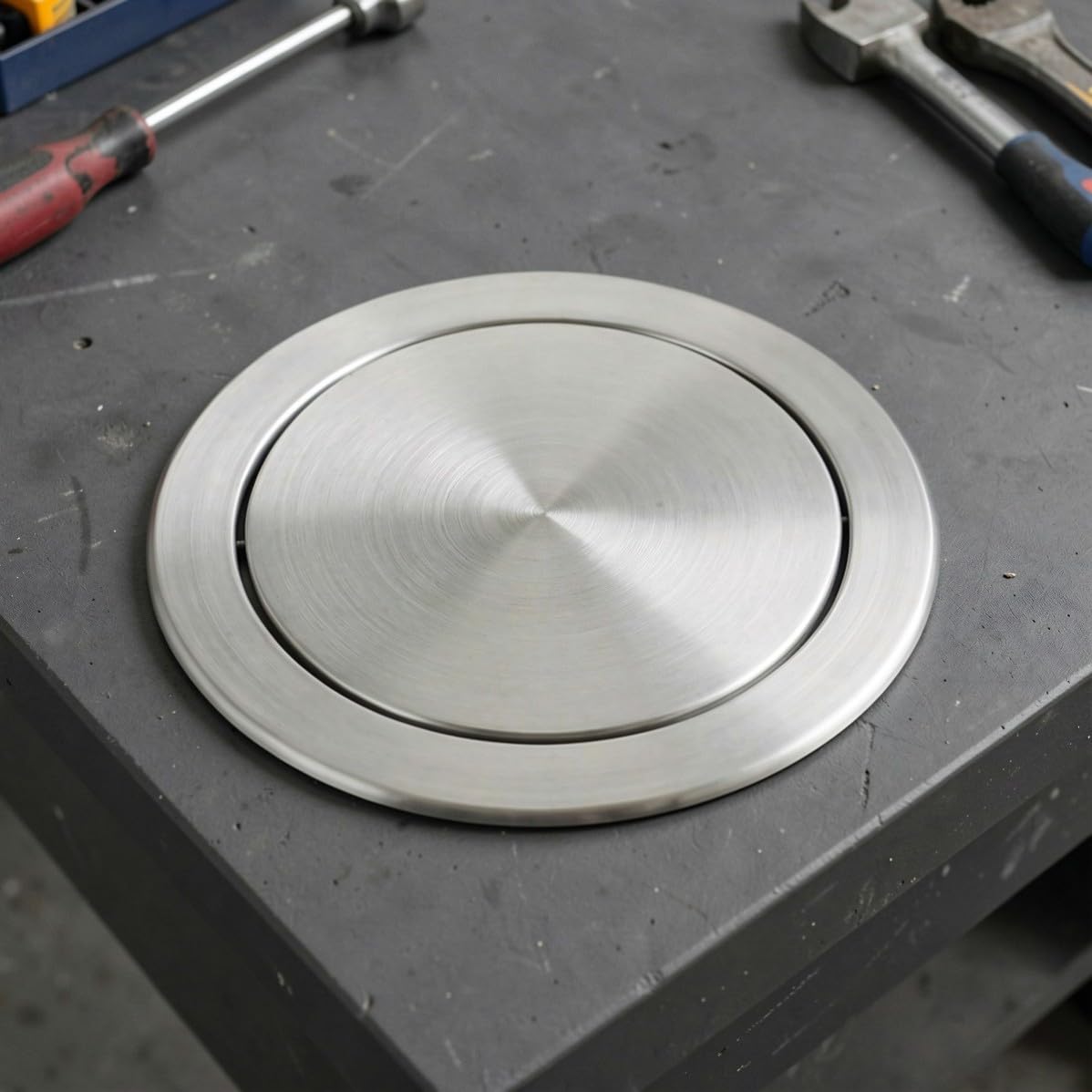 POPETPOP Coperchio Pattumiera Incassato in Acciaio Inox, Argento, Rotondo
