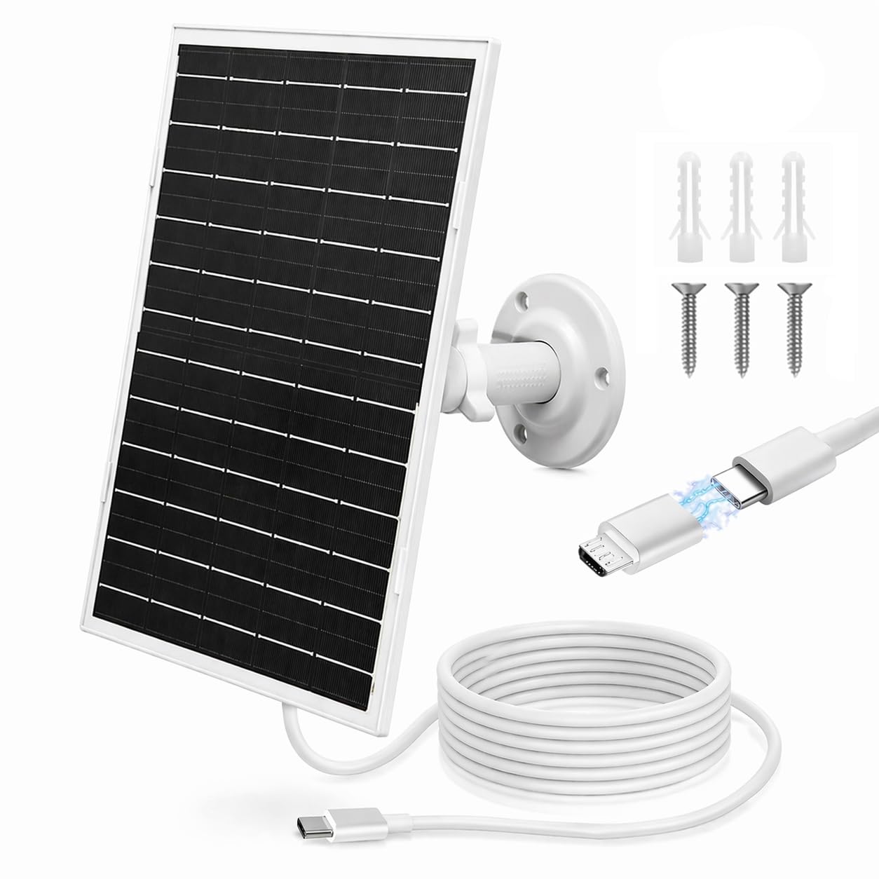 Paneles solares de 8 W para cámara de seguridad, panel solar con puerto micro USB y USB-C para cámara de batería recargable de 5 V CC para exteriores, IP65 impermeable (1 unidad)