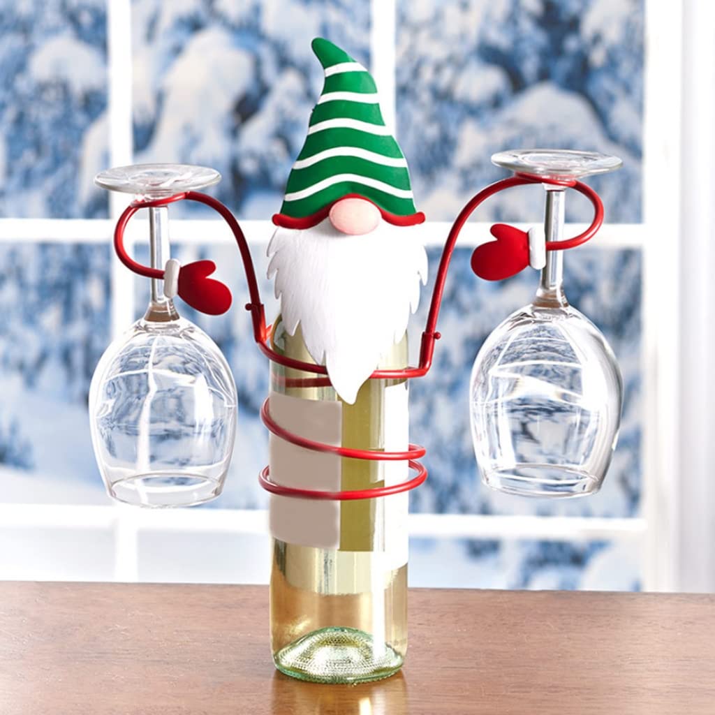 ljhnba Christmas Decorations Holiday Wine Bottle Glass Holders Santa Snowman Wine Bottle Holder Desktop Organizer Rack for Bar Home Display Stand Cabinet Supply Wine Bottle Holder