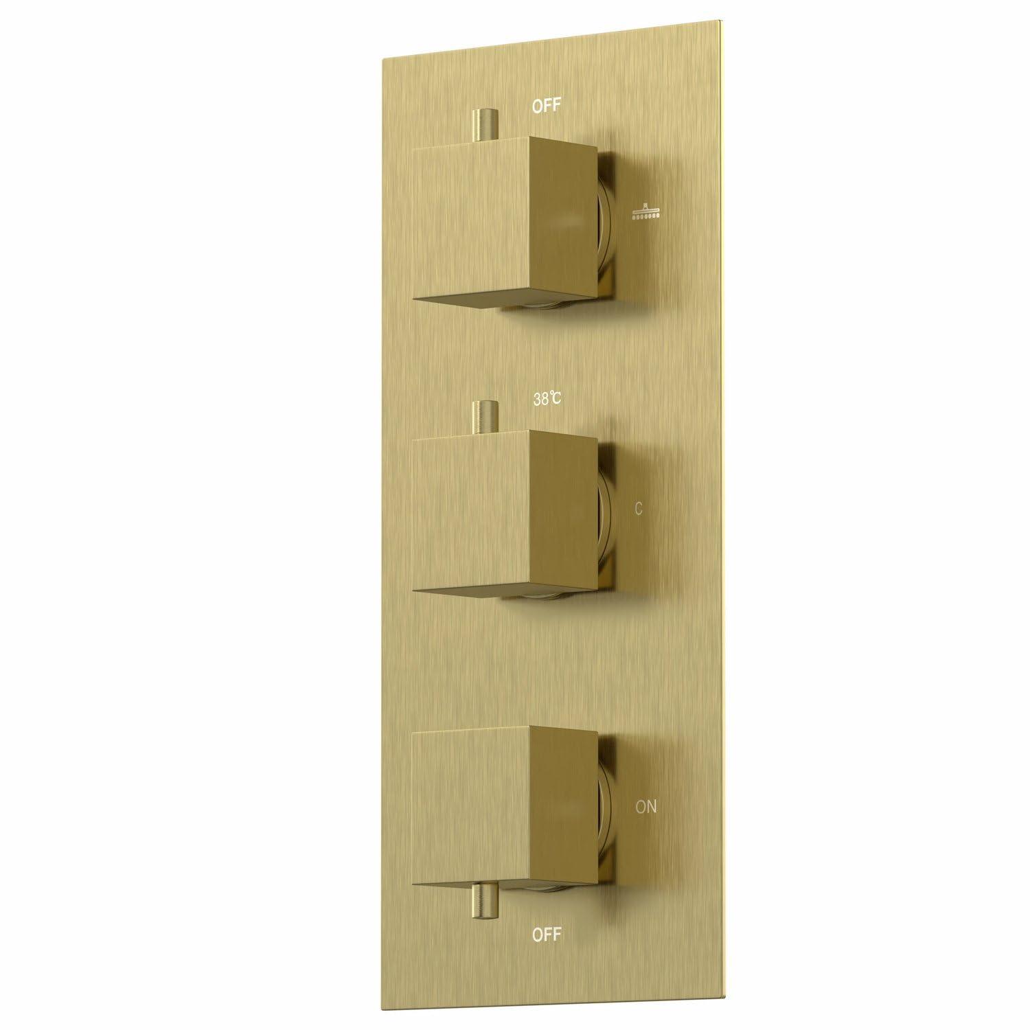 Architeckt® Thermostatic Bathroom Shower Mixer Valve Concealed Triple Outlet Wall Mounted Square Controls Diverter Modern, Brushed Brass