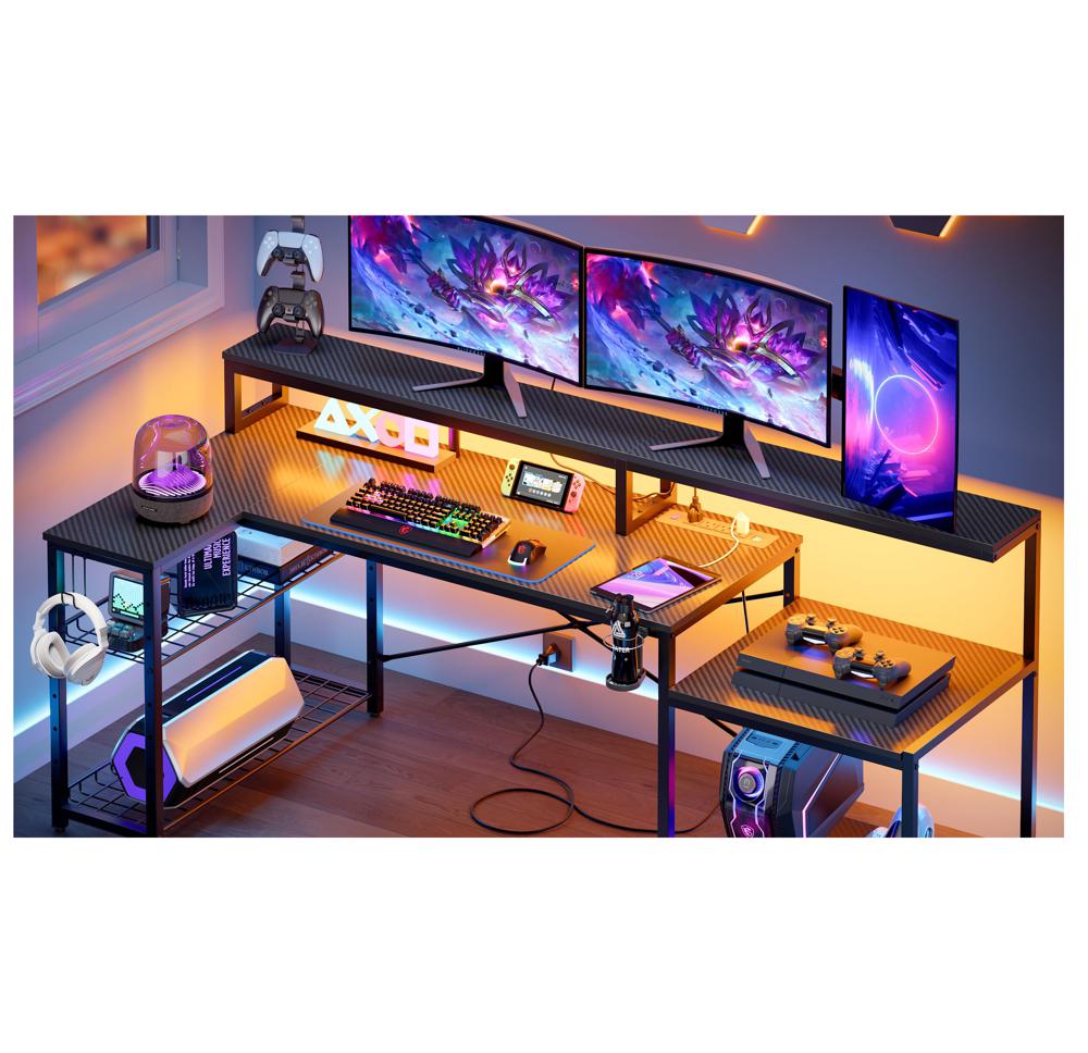 Amazon.com: Bestier LED Gaming Desk with Power Outlets, 71 inch L