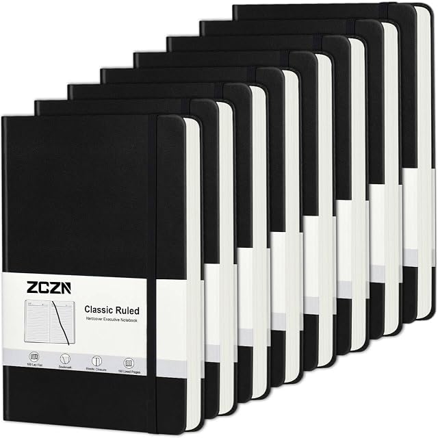 ZCZN 8 Pack Lined Journal Notebook, 5.5"x8.3", 192 Pages A5 Hardcover Notebooks for School, Work, Travel&Journaling(Black)