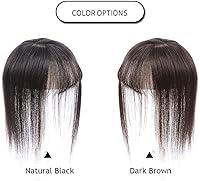 Vista 2 de Extensión de cabello humano liso con flequillo, 3 x 4 pulgadas, extensiones invisibles de seda para mujer, 10 pulgadas, marrón oscuro