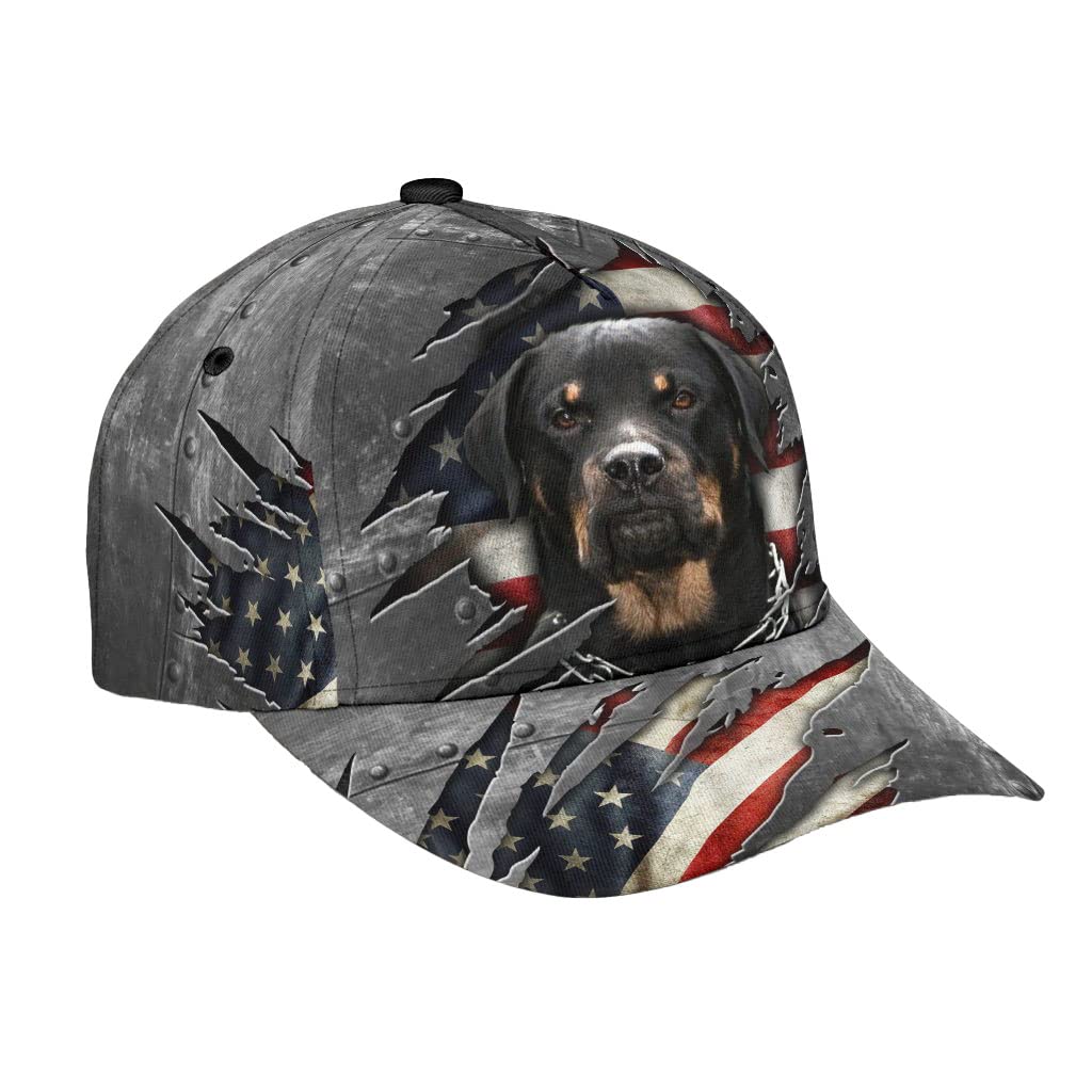 456 Baseball Cap Rottweiler Flag Metal Baseball Hat for Running Adjustable Casual Hat Unisex Golf Dad Hat Gifts