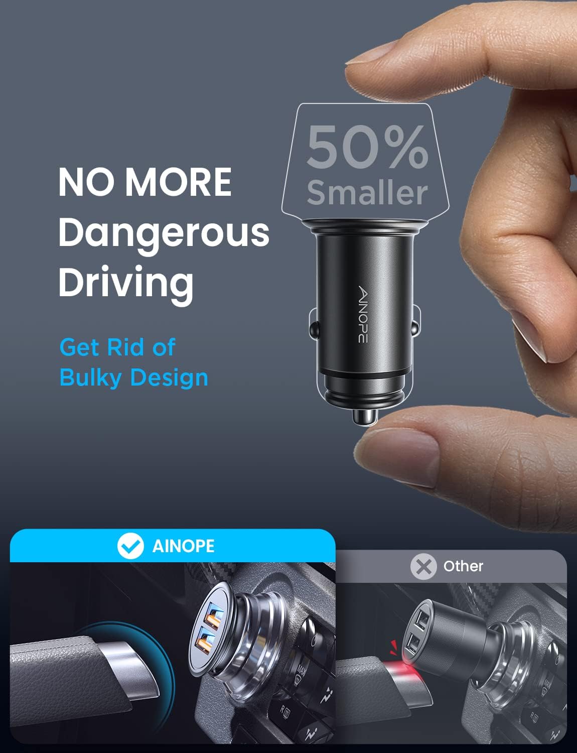 AINOPE USB Car Charger, [Dual QC3.0 Port] 36W/6A [All Metal] Fast Car Charger Adapter Mini Cigarette Lighter Usb Charger Quick Charge Compatible with iPhone 11 pro/11/ x/8, Note 9/Galaxy S10/S9 : Cell Phones & Accessories